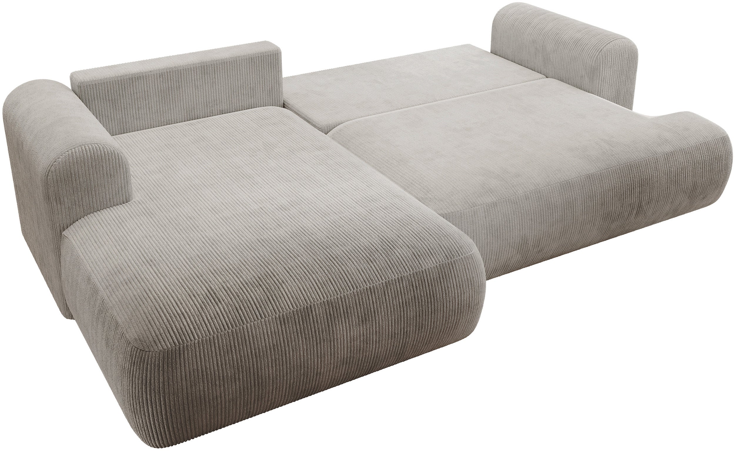 Ecksofa mit Schlaffunktion Ovo Cord, L-förmig, linksseitig, mit Stauraum, grau-beige Cordstoff