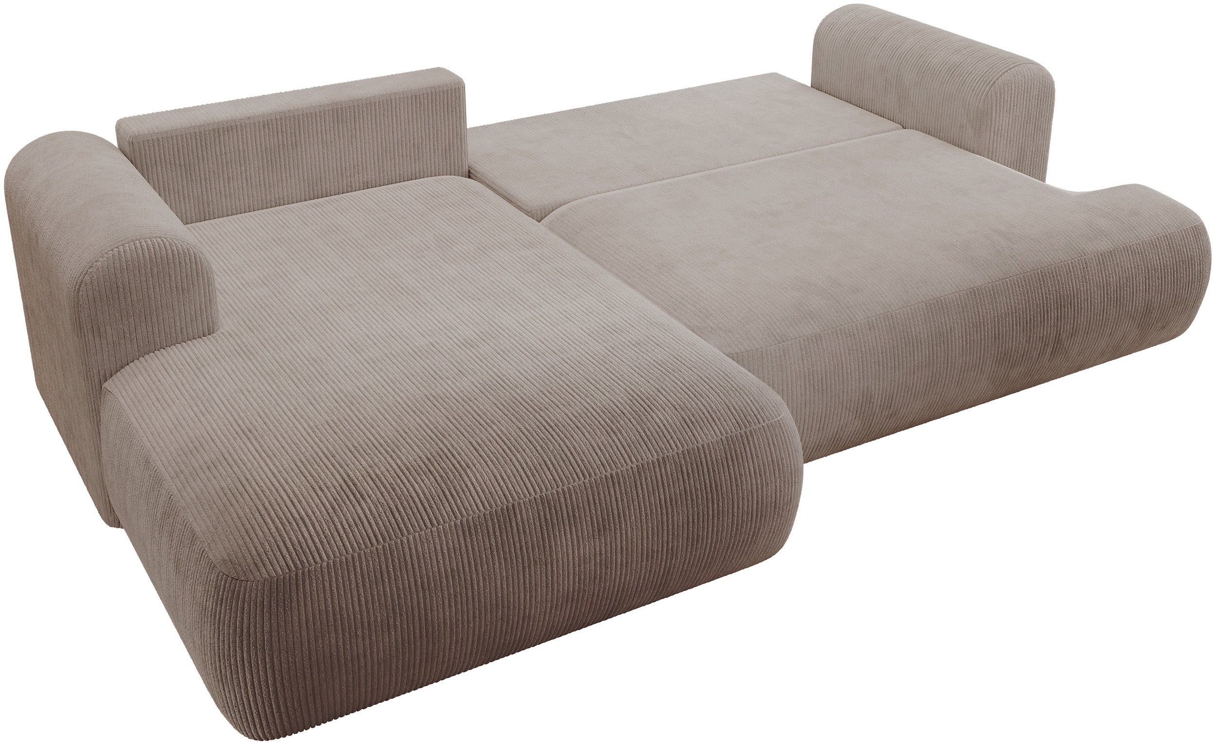 Ecksofa mit Schlaffunktion Ovo Cord, L-förmig, linksseitig, mit Stauraum, beige Cordstoff