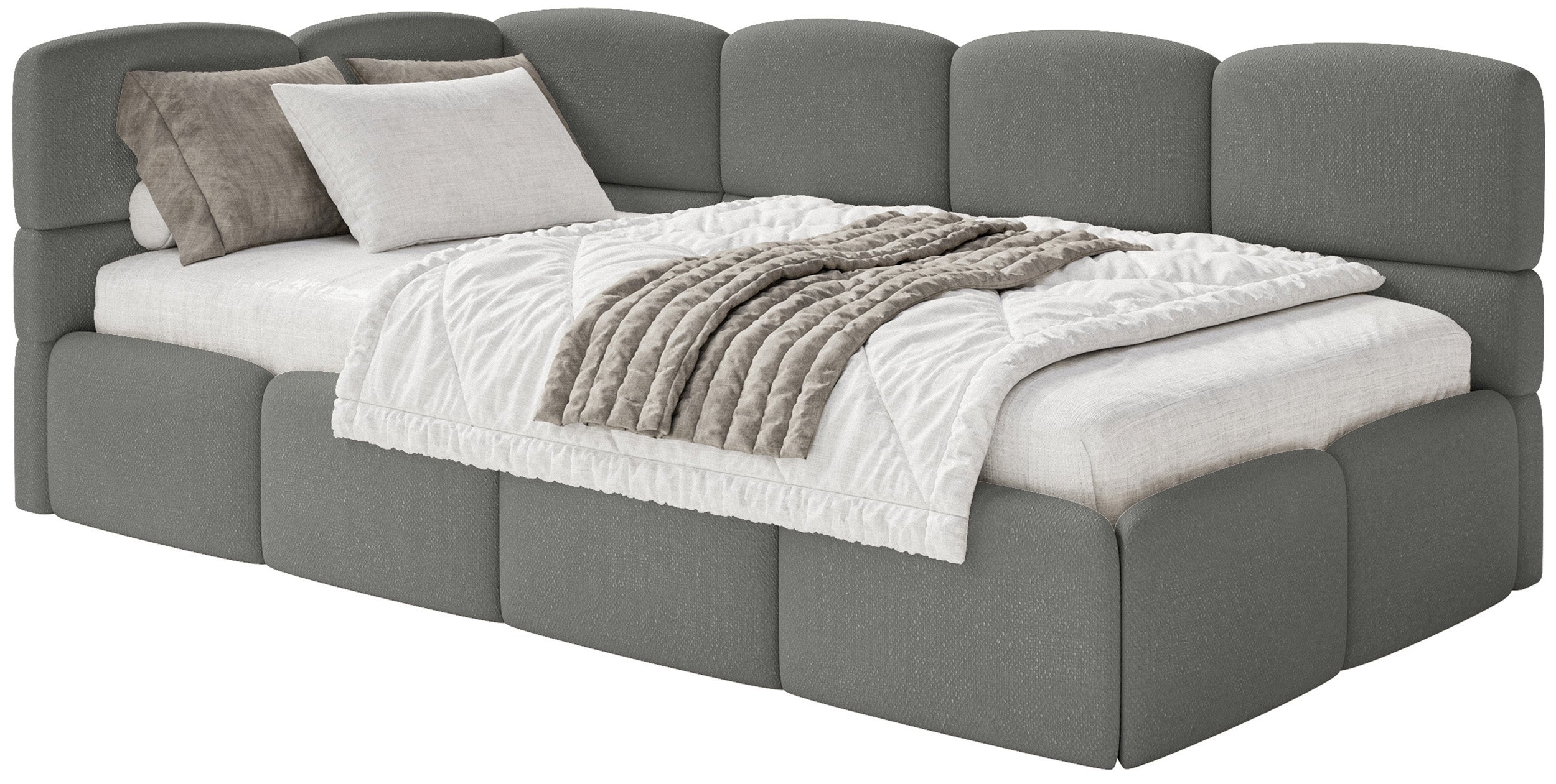 Jugendbett 90x200 cm Cloudy linksseitig mit Stauraum, dunkelgrauer Chenillebezug