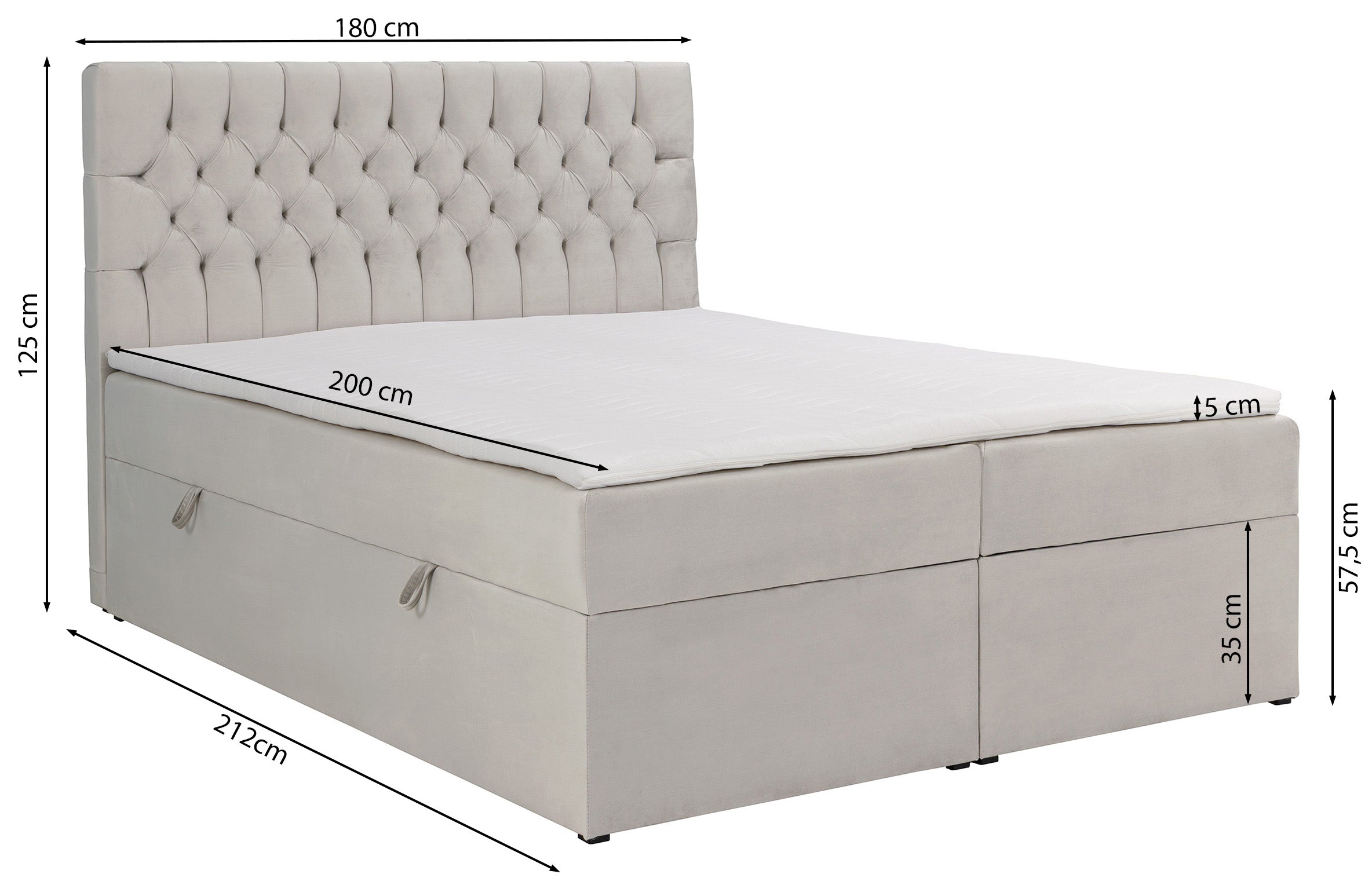 Kontinentales Bett 180x200 cm Daissy mit Stauraum und Topper, Flaschengrün Samt