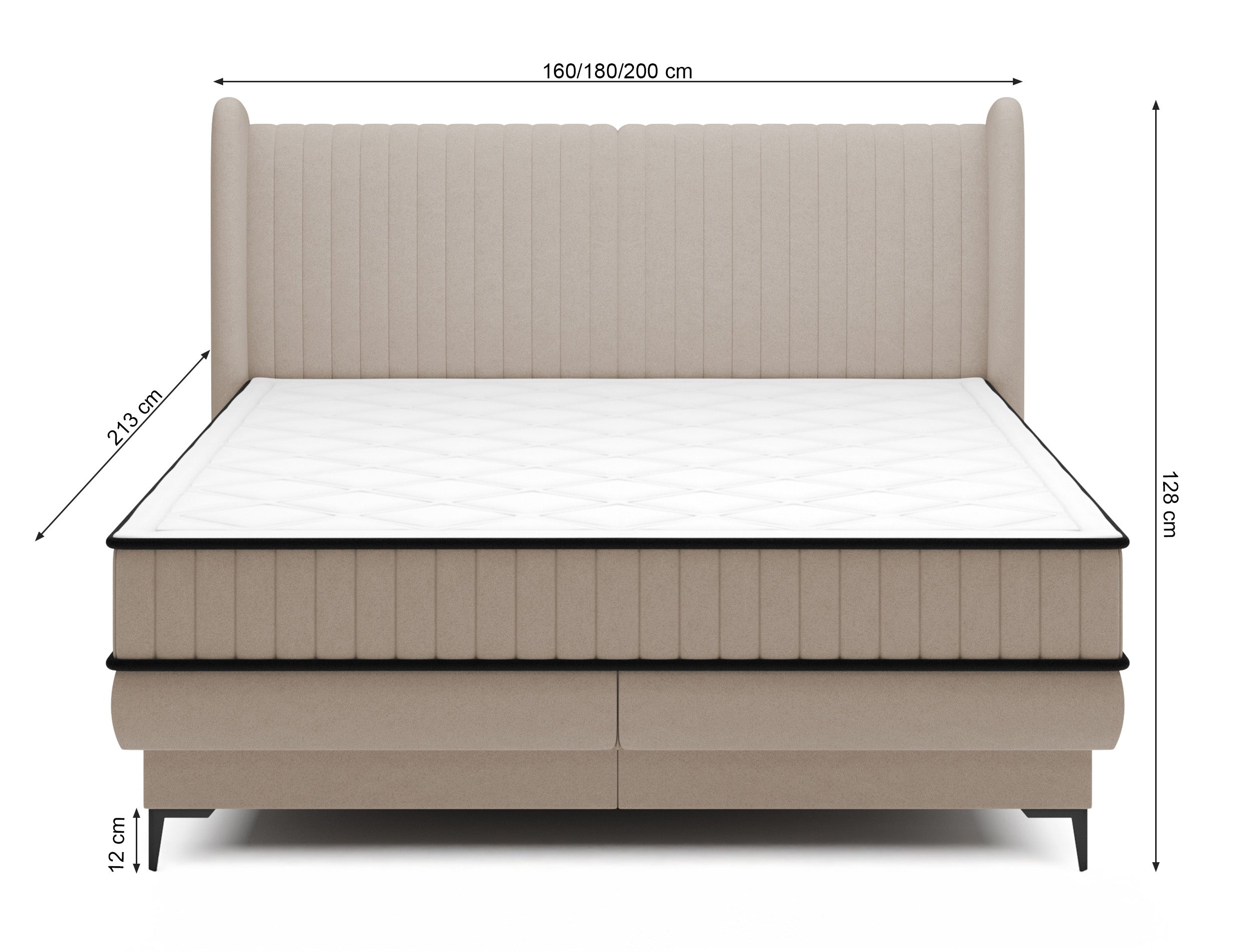 Kontinentales Bett 160x200 cm Daliano mit Stauraum, cremefarbener Samt