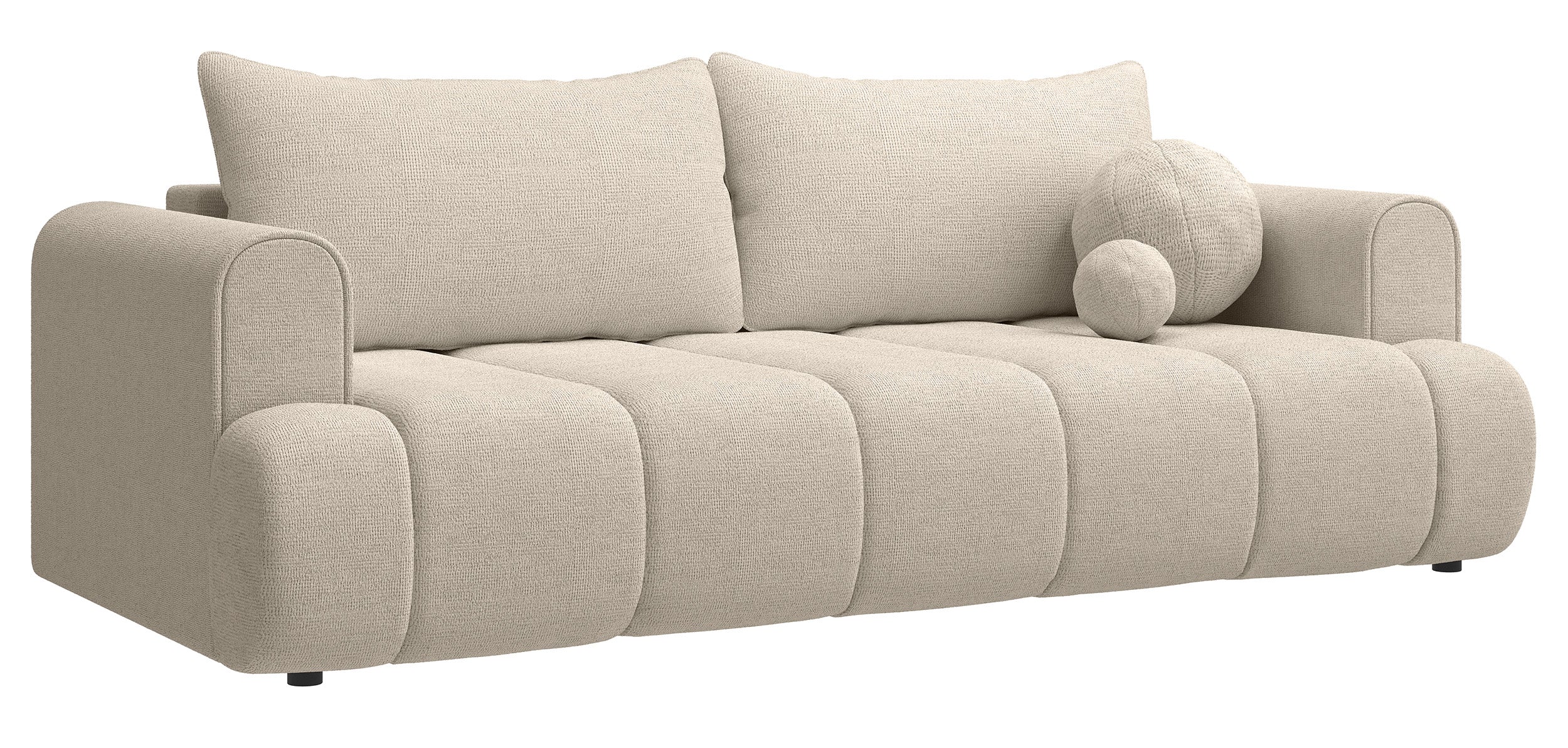 Dreisitziges Sofa Dandelino mit Schlafunktion, hellbeiger hydrophober Chenillestoff