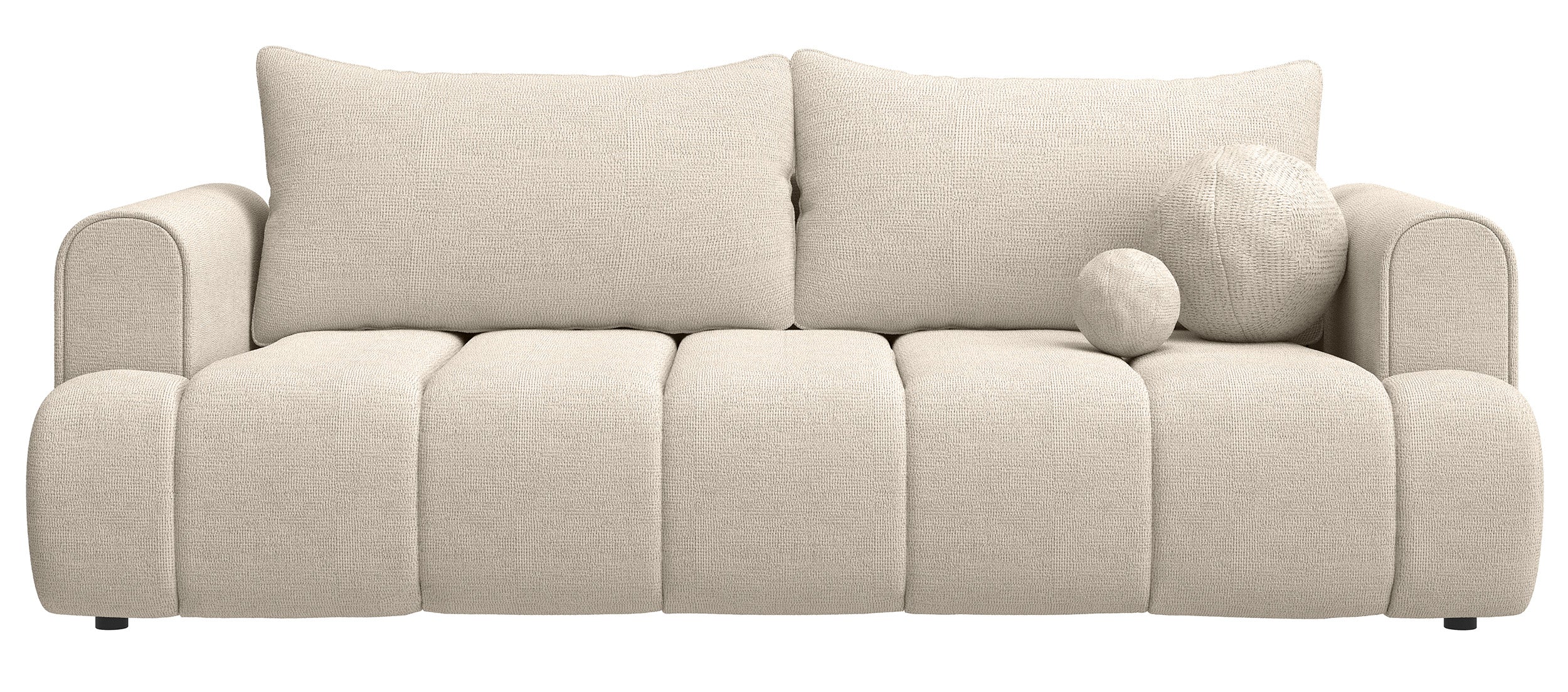 Dreisitziges Sofa Dandelino mit Schlafunktion, hellbeiger hydrophober Chenillestoff
