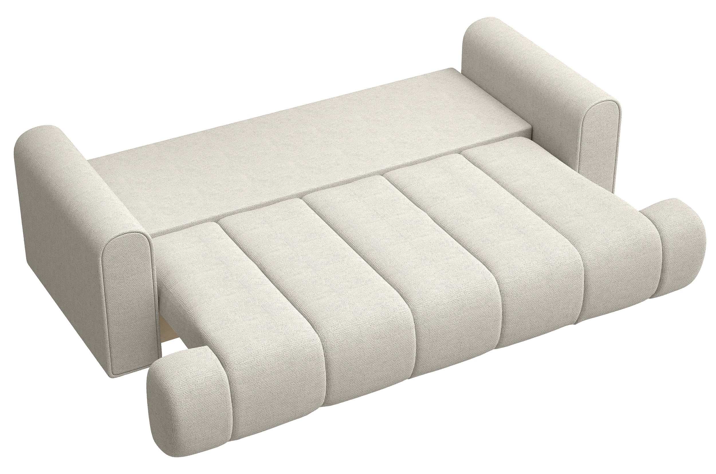 Dreisitziges Sofa Dandelino mit Schlafunktion, grau-beiger hydrophober Chenillestoff
