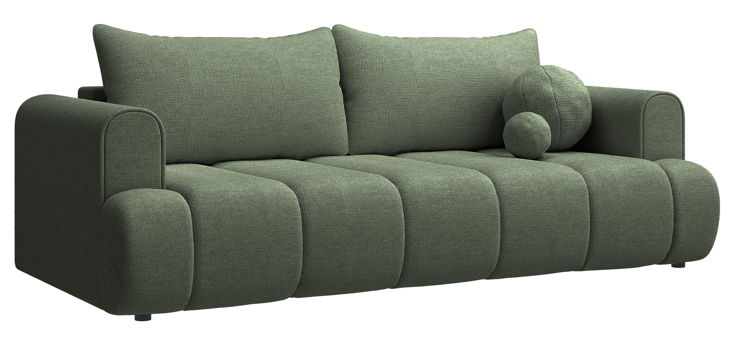 Dreisitziges Sofa Dandelino mit Schlafunktion, grüner hydrophober Chenillestoff