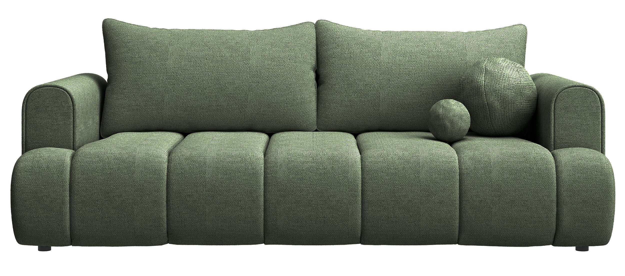 Dreisitziges Sofa Dandelino mit Schlafunktion, grüner hydrophober Chenillestoff