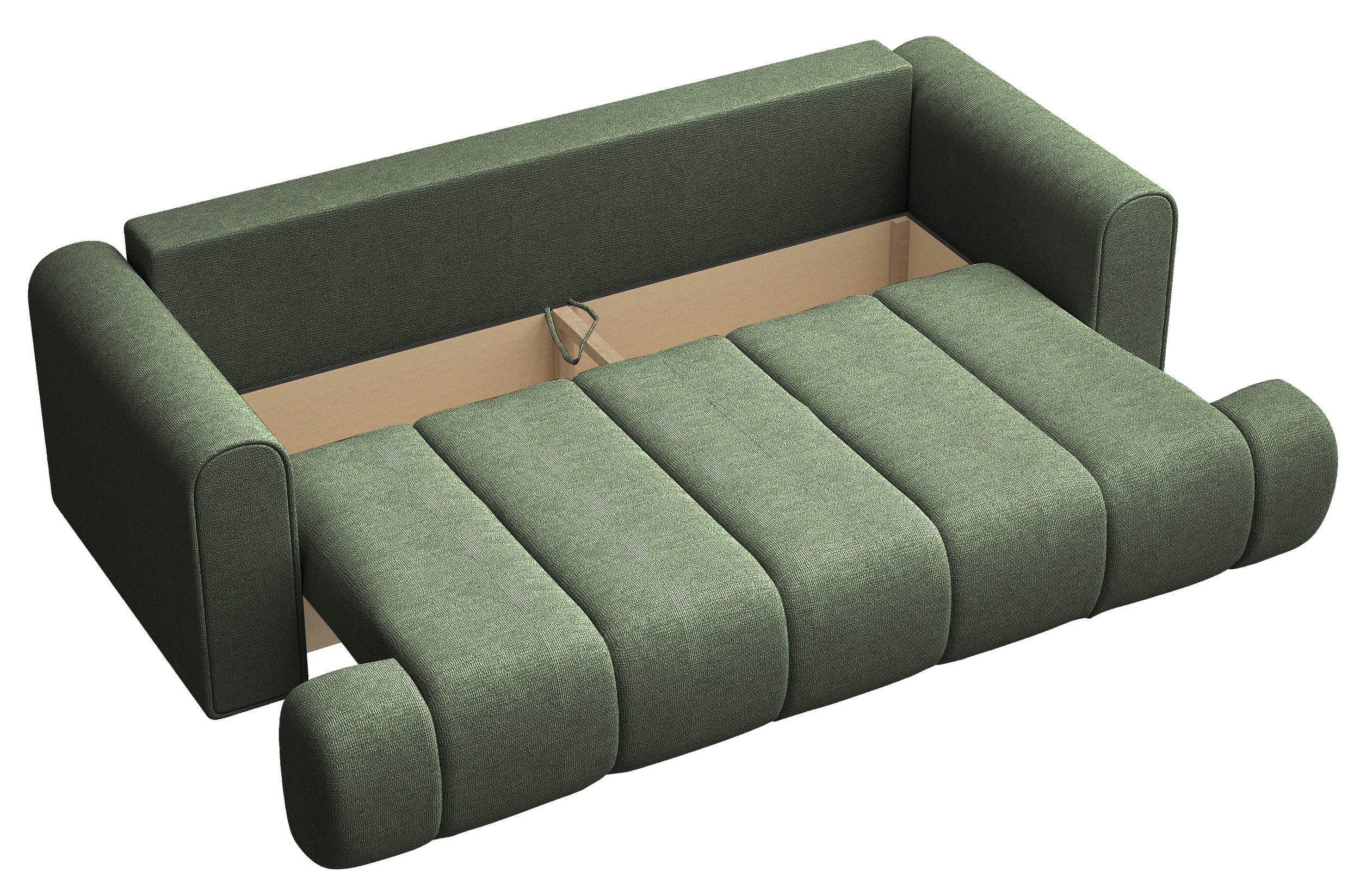 Dreisitziges Sofa Dandelino mit Schlafunktion, grüner hydrophober Chenillestoff