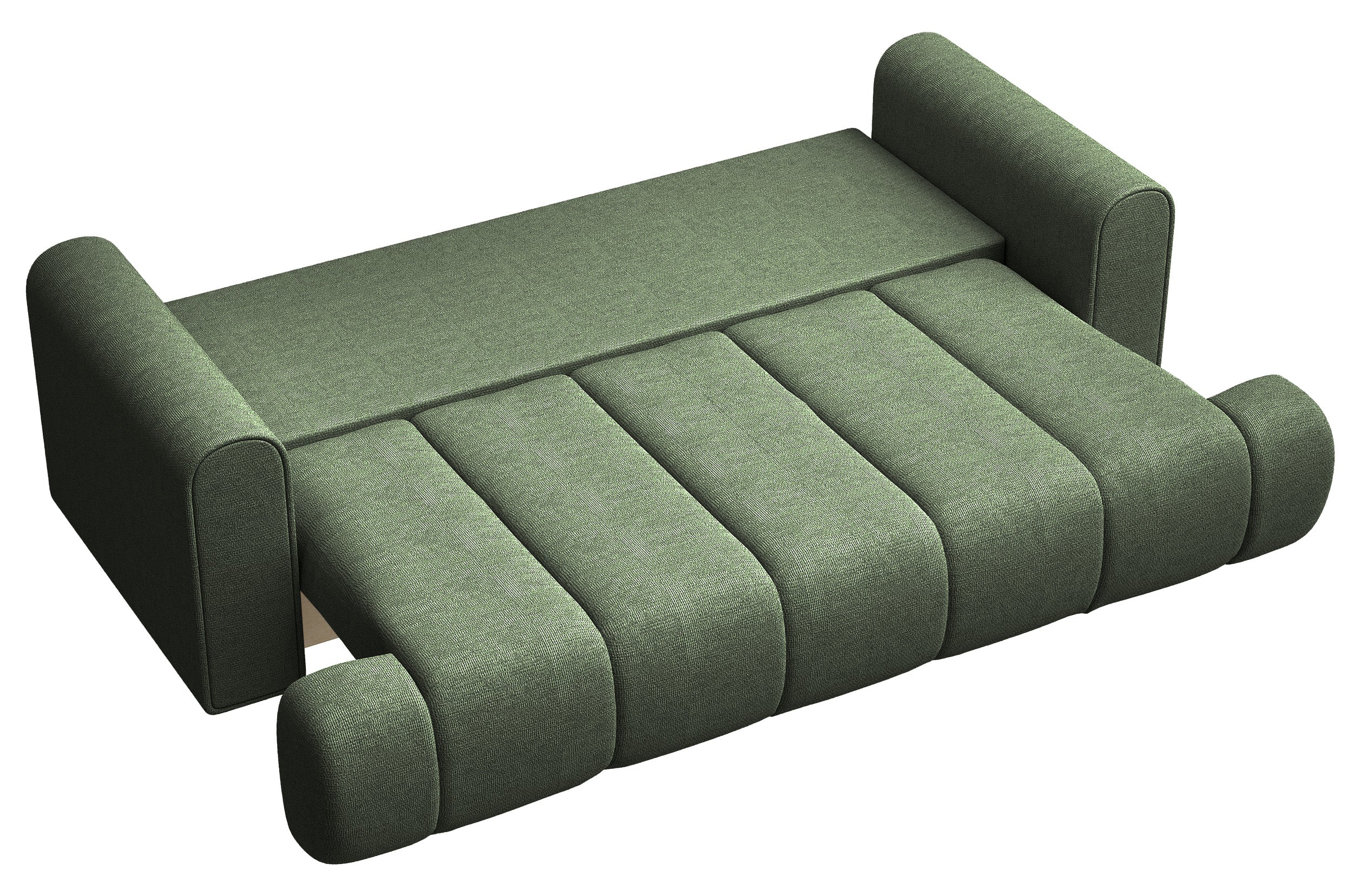 Dreisitziges Sofa Dandelino mit Schlafunktion, grüner hydrophober Chenillestoff