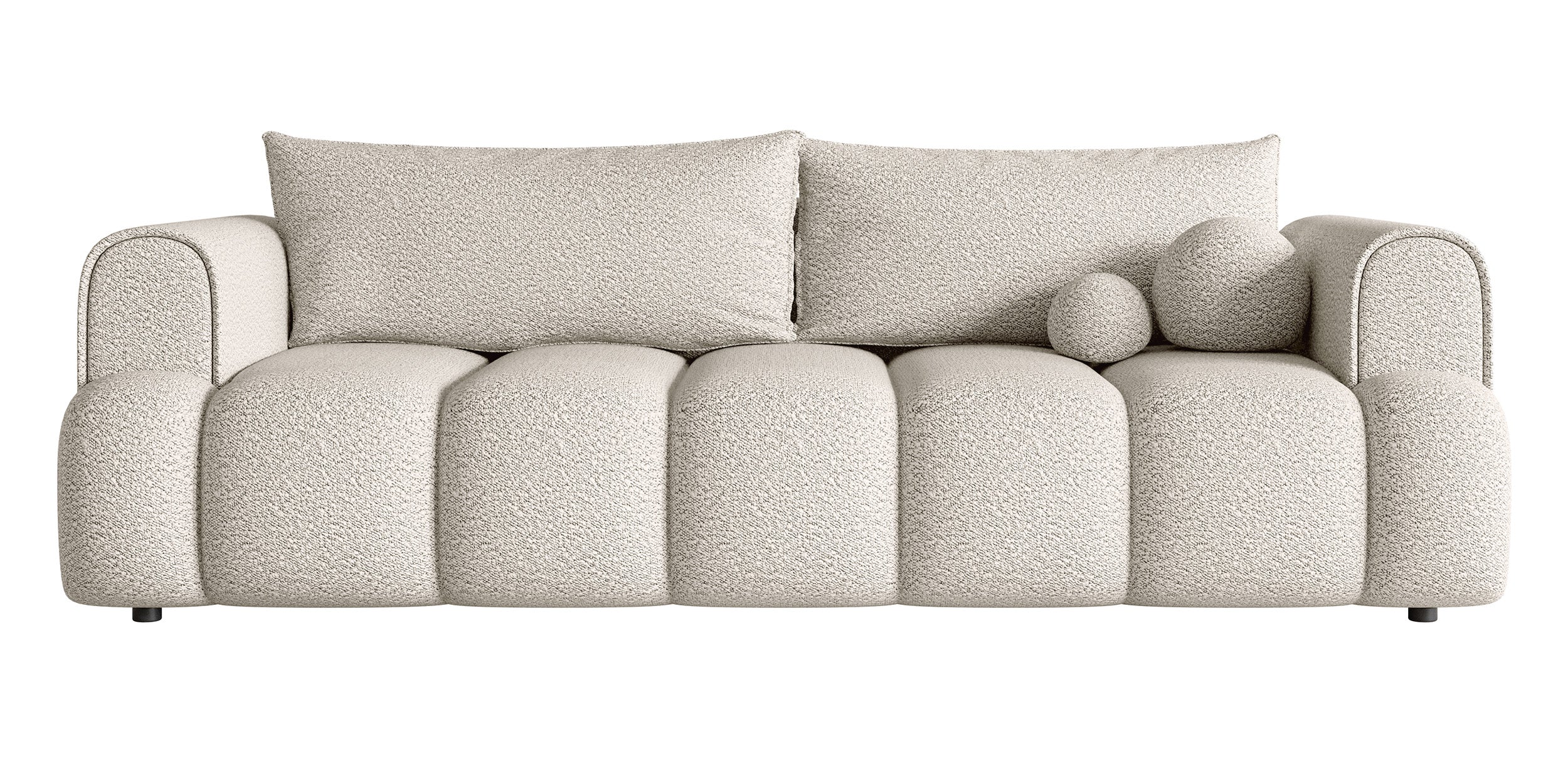 Dreisitziges Sofa Dandelino mit Schlafunktion, cremefarbenes Bouclé