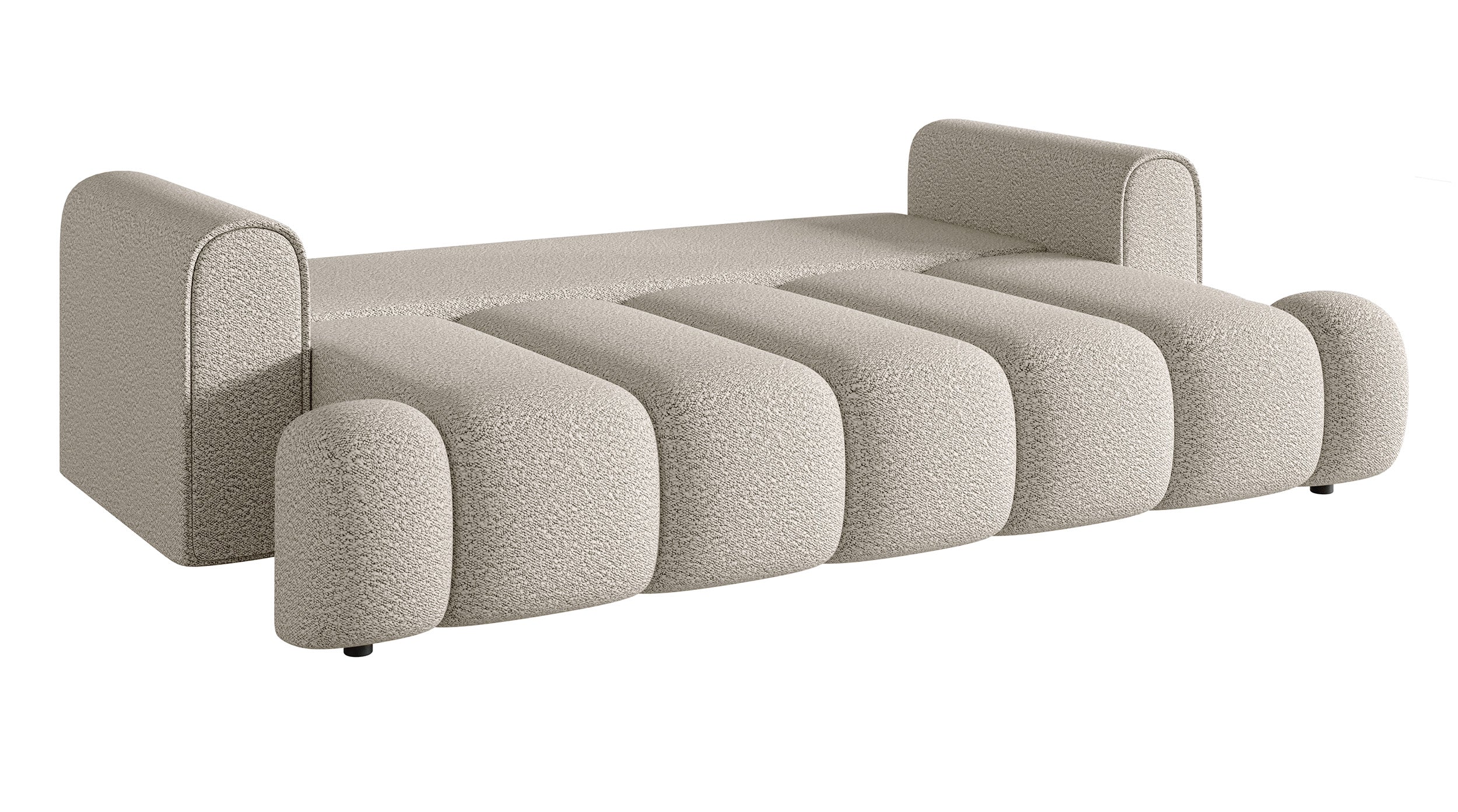 Dreisitziges Sofa Dandelino mit Schlafunktion, cremefarbenes Bouclé