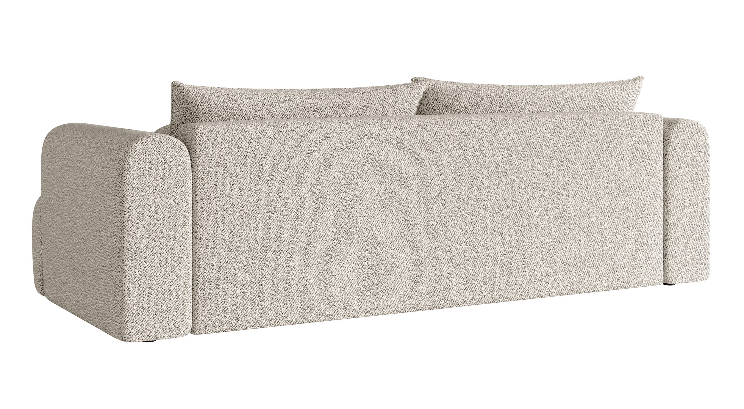 Dreisitziges Sofa Dandelino mit Schlafunktion, cremefarbenes Bouclé