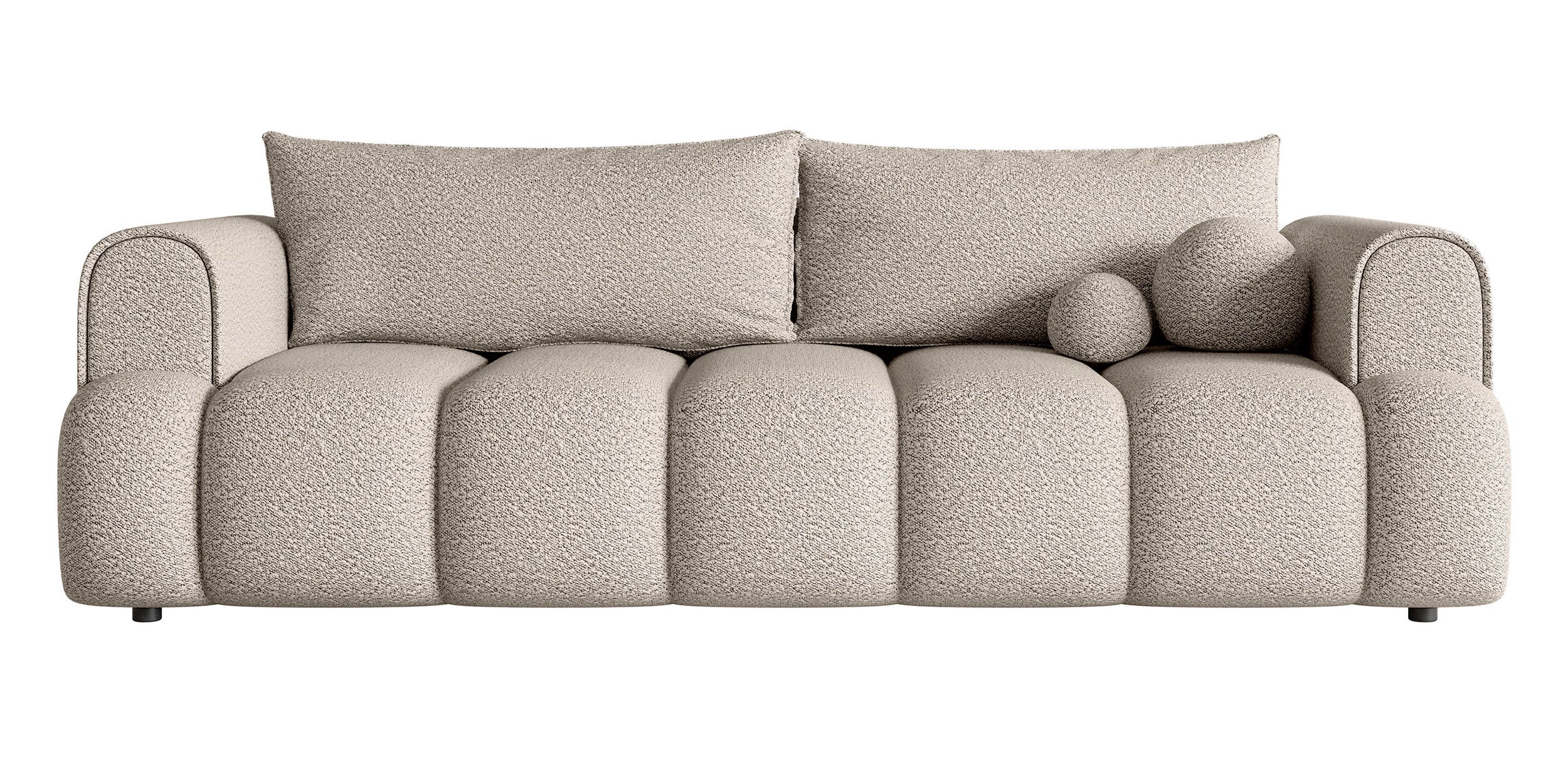 Dreisitziges Sofa Dandelino mit Schlafunktion, hellbeige Bouclé