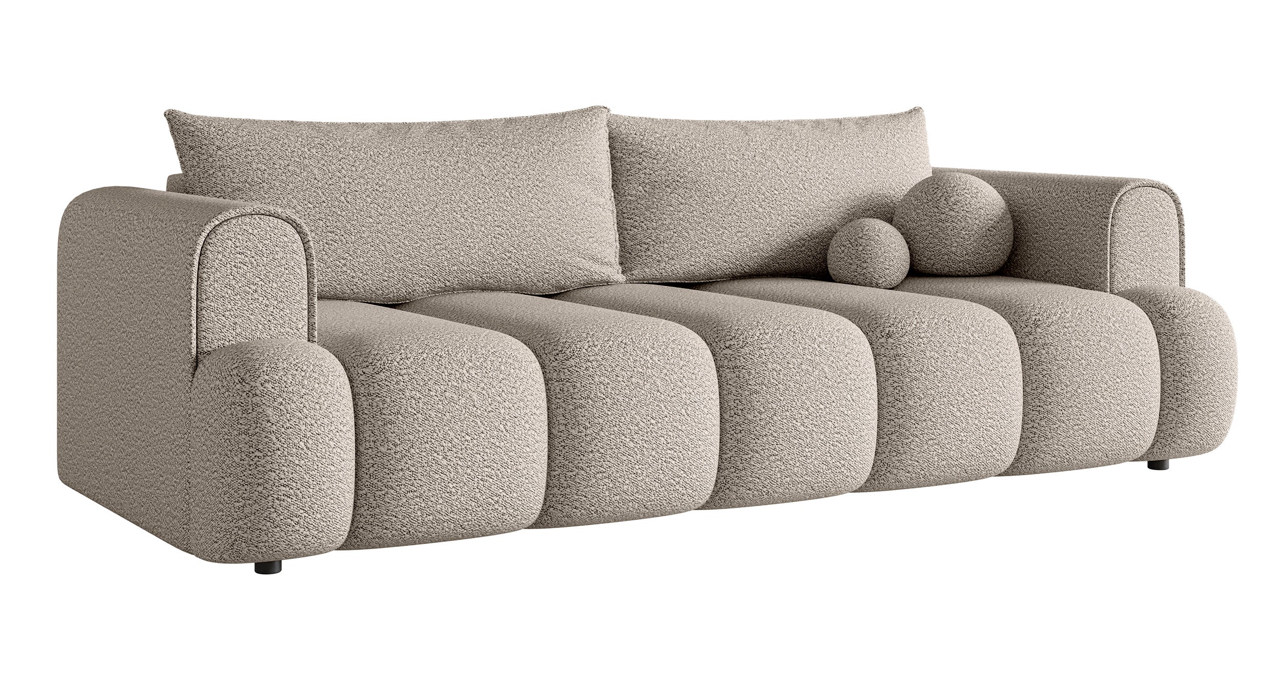 Dreisitziges Sofa Dandelino mit Schlafunktion, hellbeige Bouclé