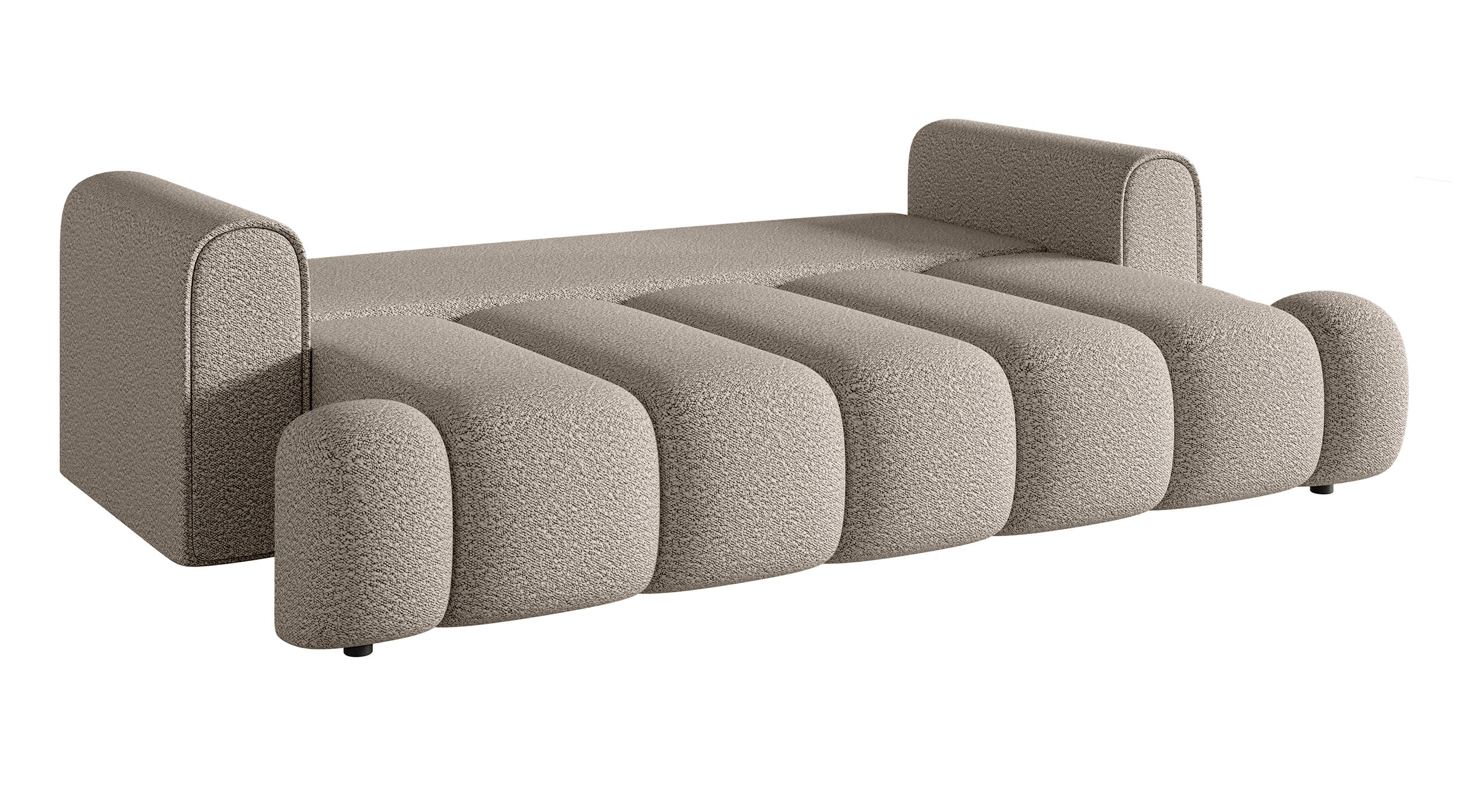 Dreisitziges Sofa Dandelino mit Schlafunktion, hellbeige Bouclé