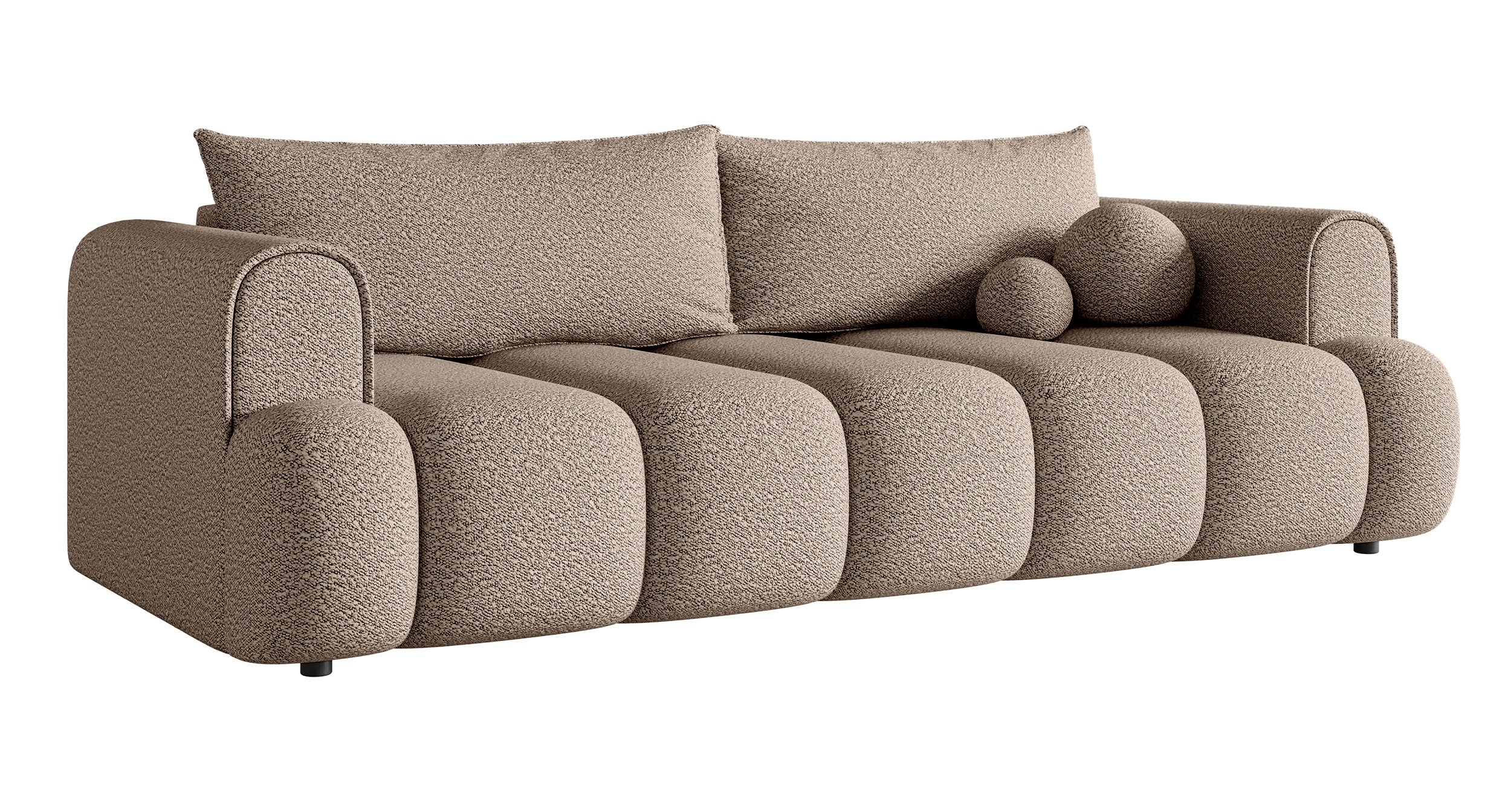 Drei-Sitzer-Sofa Dandelino mit Schlafunktion, dunkelbeige Bouclé