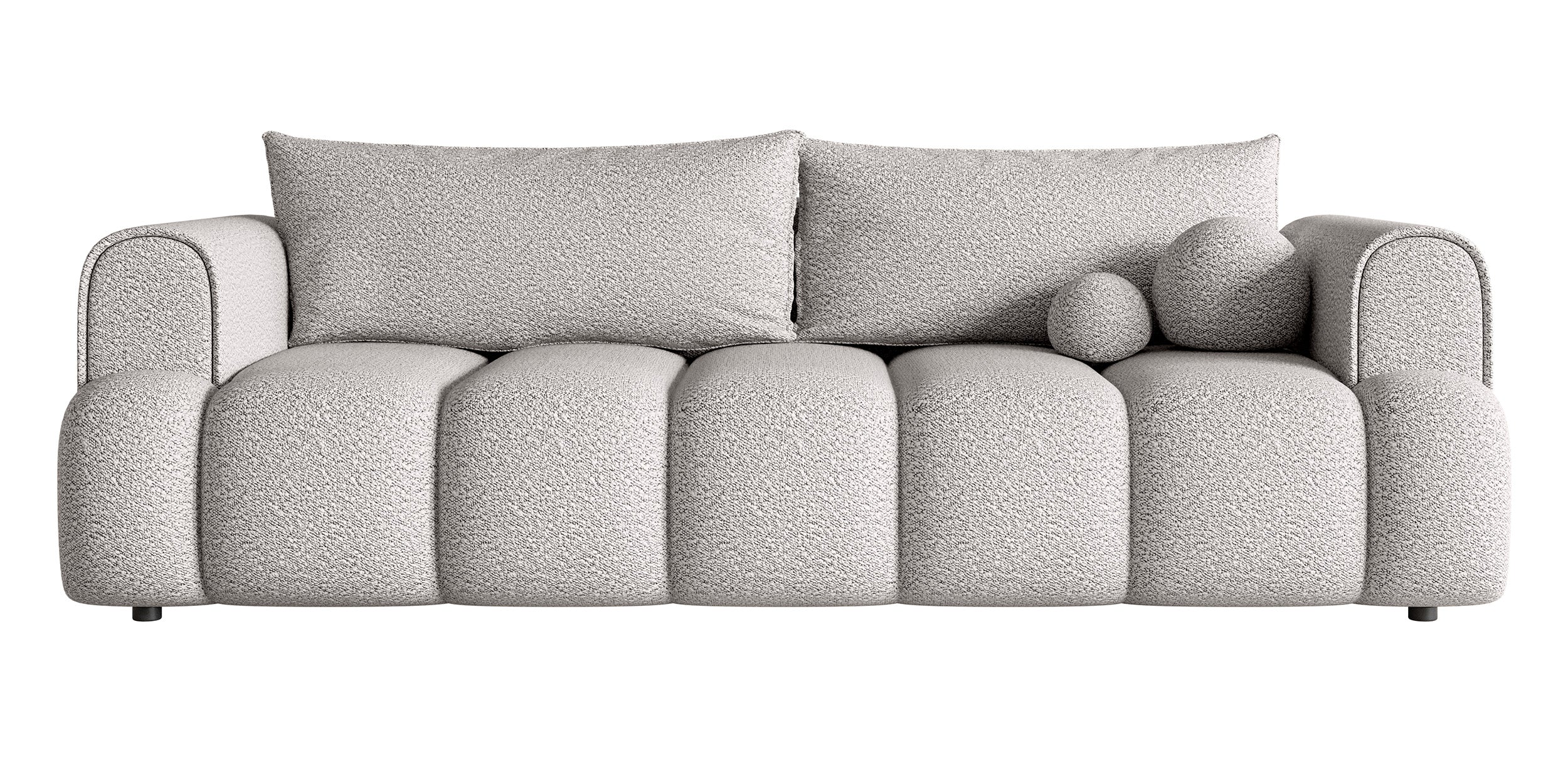 Dreisitziges Sofa Dandelino mit Schlafunktion, hellgrauer Bouclé-Stoff