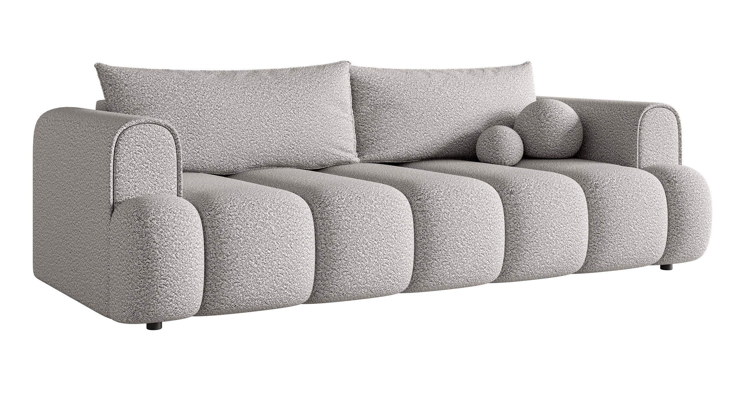 Dreisitziges Sofa Dandelino mit Schlafunktion, hellgrauer Bouclé-Stoff