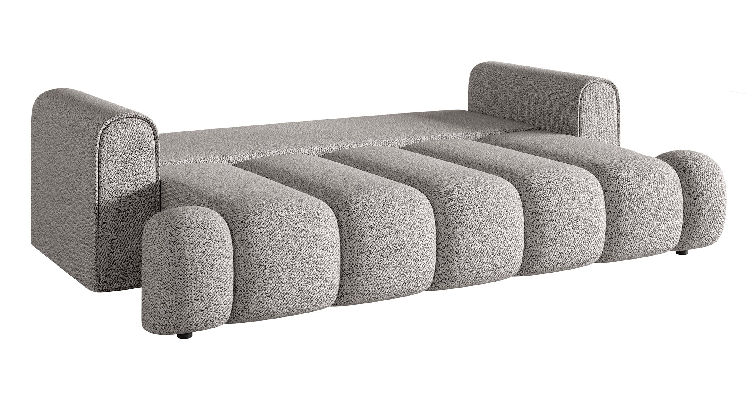 Dreisitziges Sofa Dandelino mit Schlafunktion, hellgrauer Bouclé-Stoff