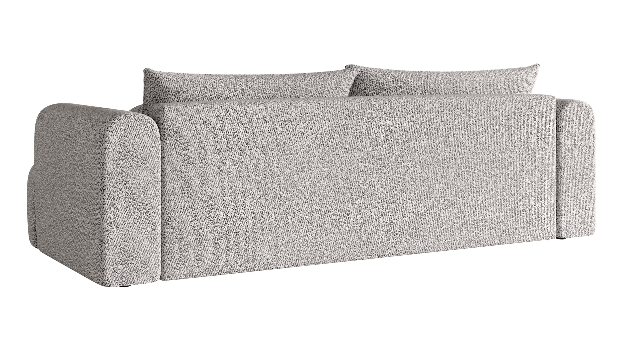 Dreisitziges Sofa Dandelino mit Schlafunktion, hellgrauer Bouclé-Stoff