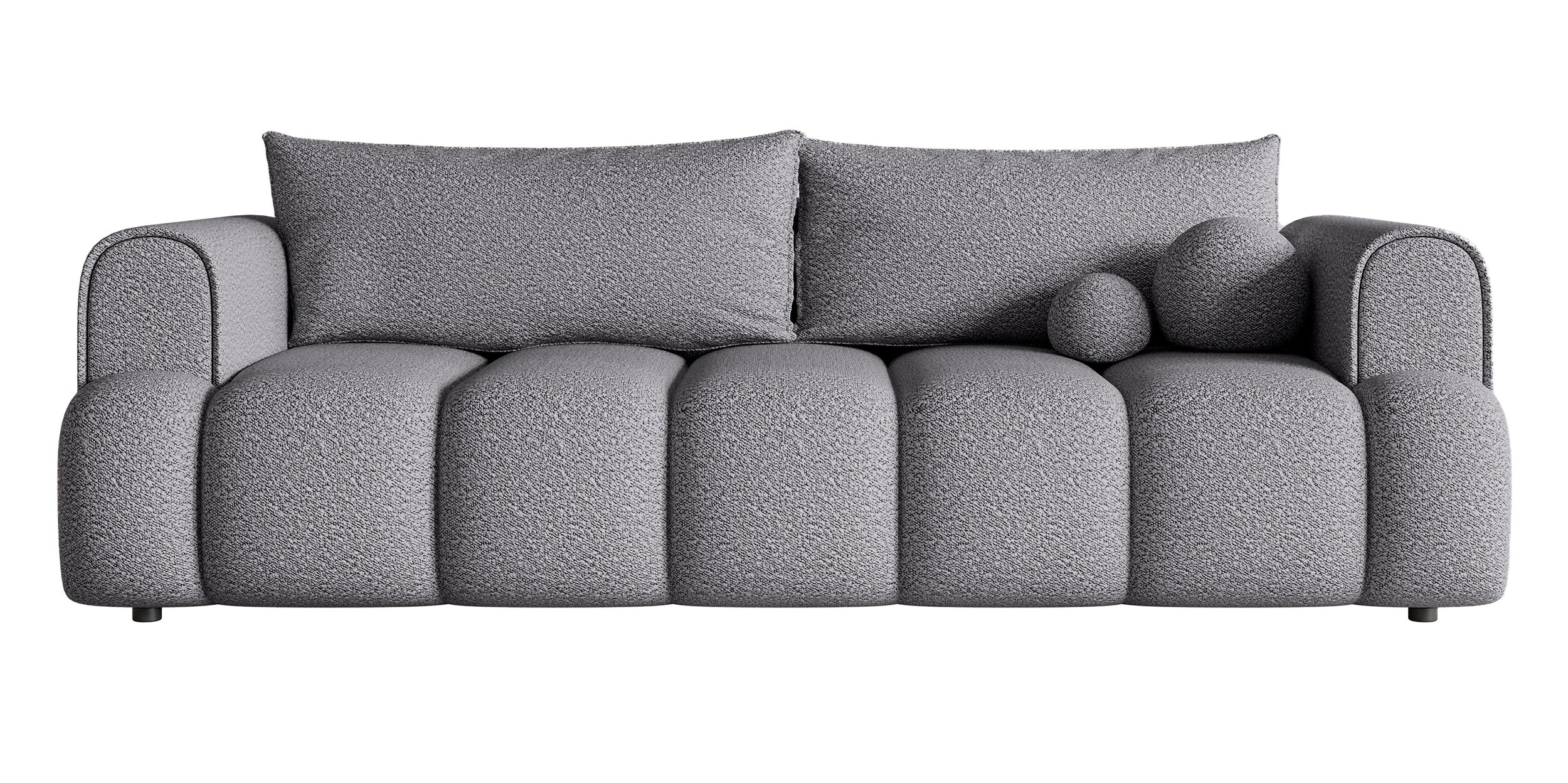 Dreisitziges Sofa Dandelino mit Schlafunktion, grauer Bouclé-Stoff