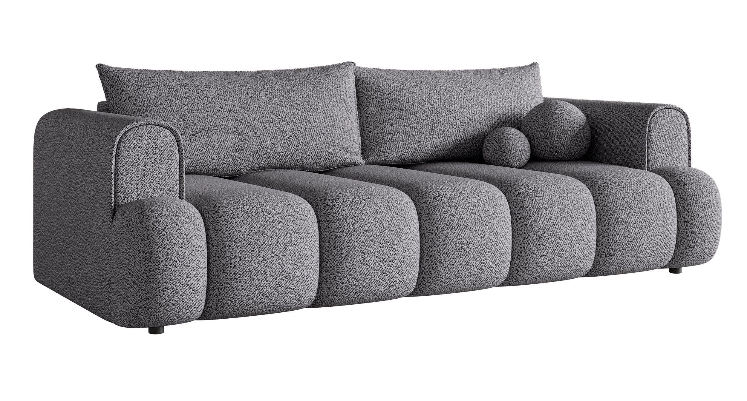 Dreisitziges Sofa Dandelino mit Schlafunktion, grauer Bouclé-Stoff