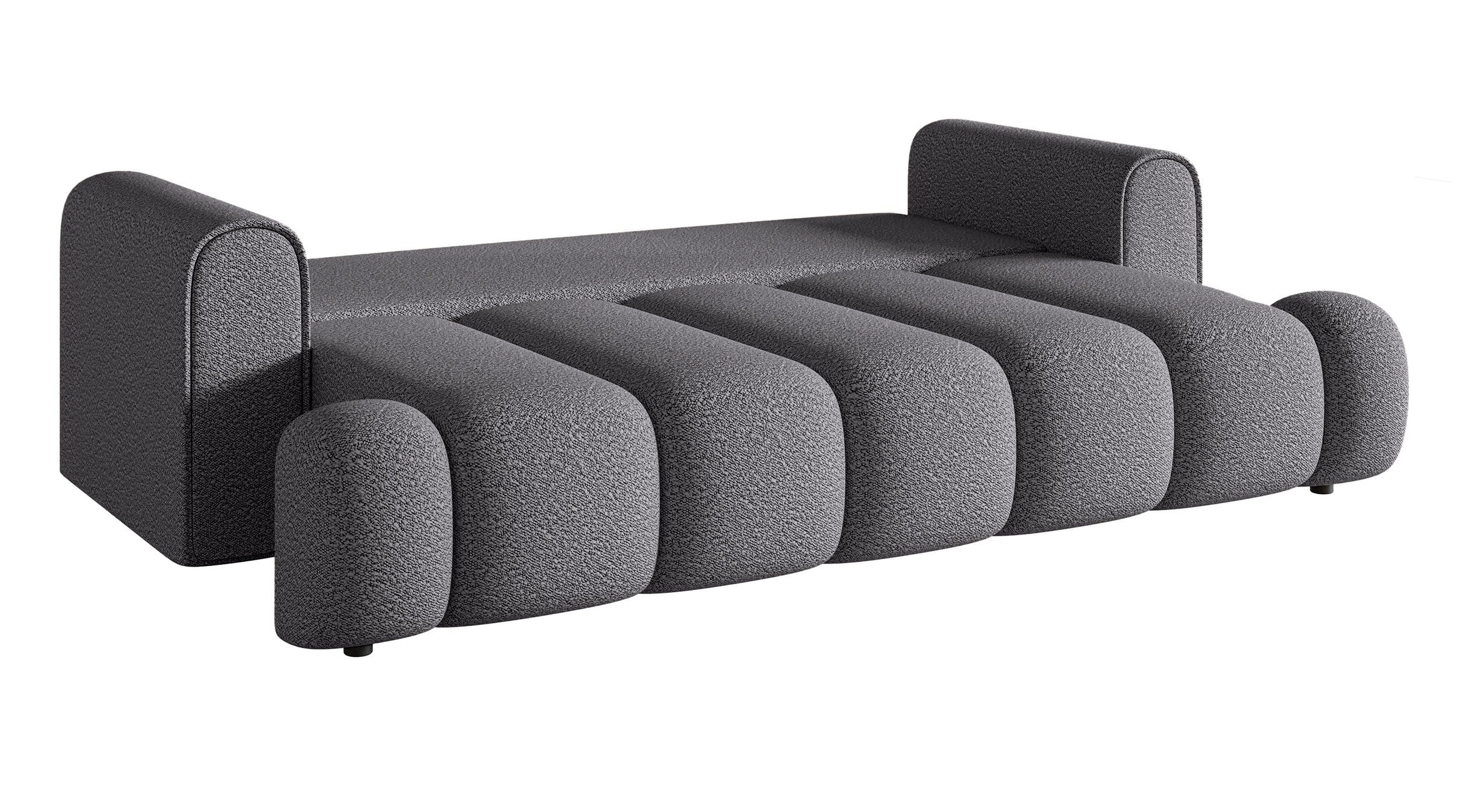 Dreisitziges Sofa Dandelino mit Schlafunktion, grauer Bouclé-Stoff