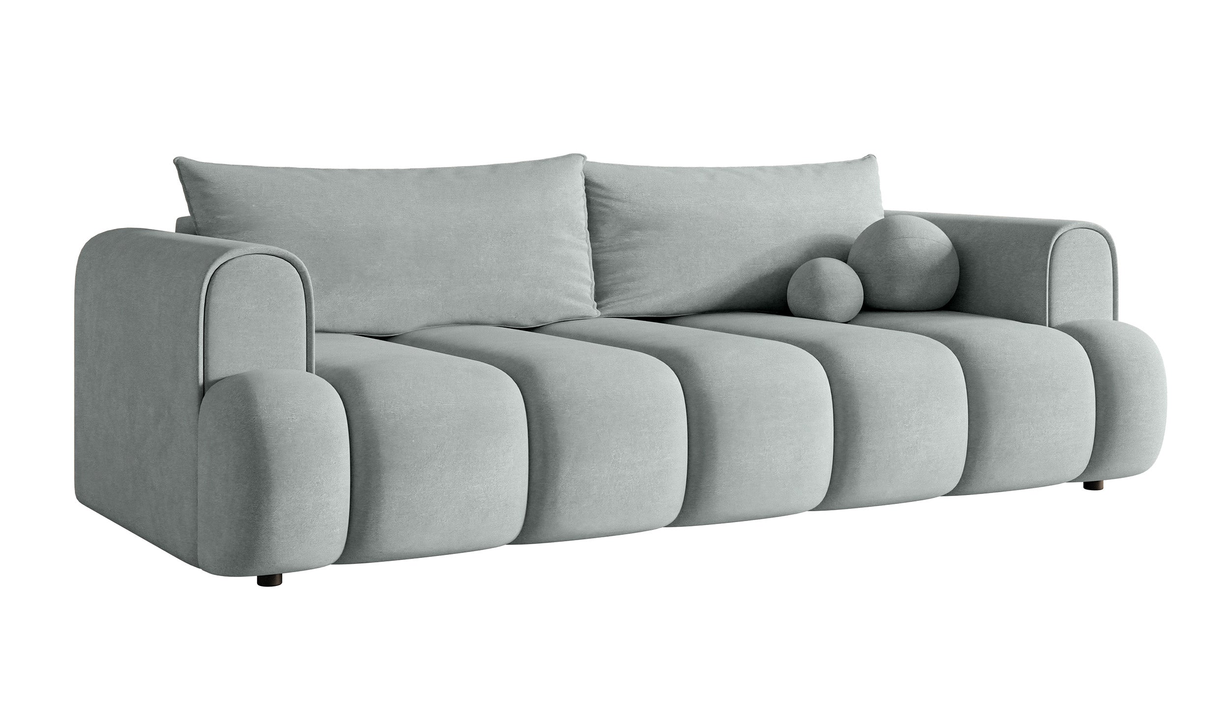 Dreisitziges Sofa Dandelino mit Schlafunktion, hellgrauer Velours, wasserabweisend