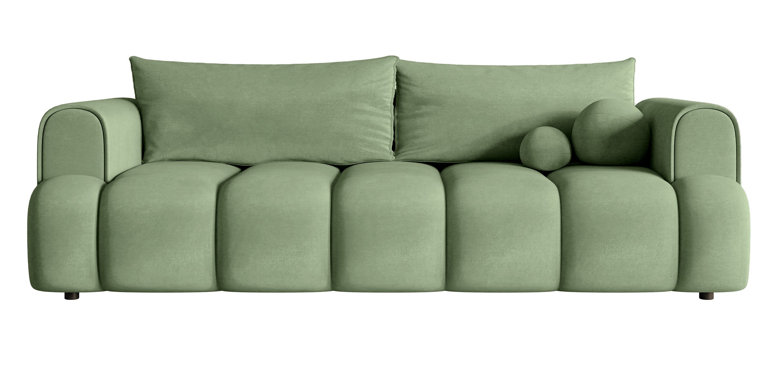 Dreisitziges Sofa Dandelino mit Schlafunktion, eukalyptusfarbener Velours, wasserabweisend