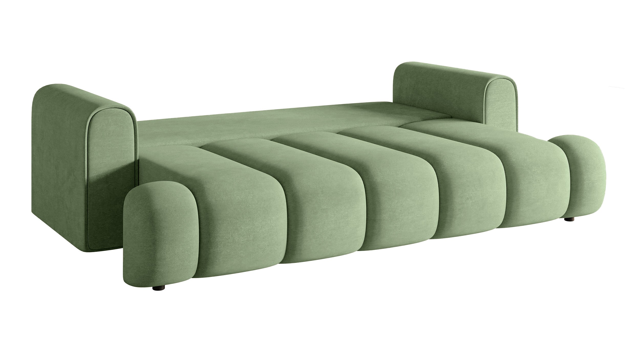Dreisitziges Sofa Dandelino mit Schlafunktion, eukalyptusfarbener Velours, wasserabweisend