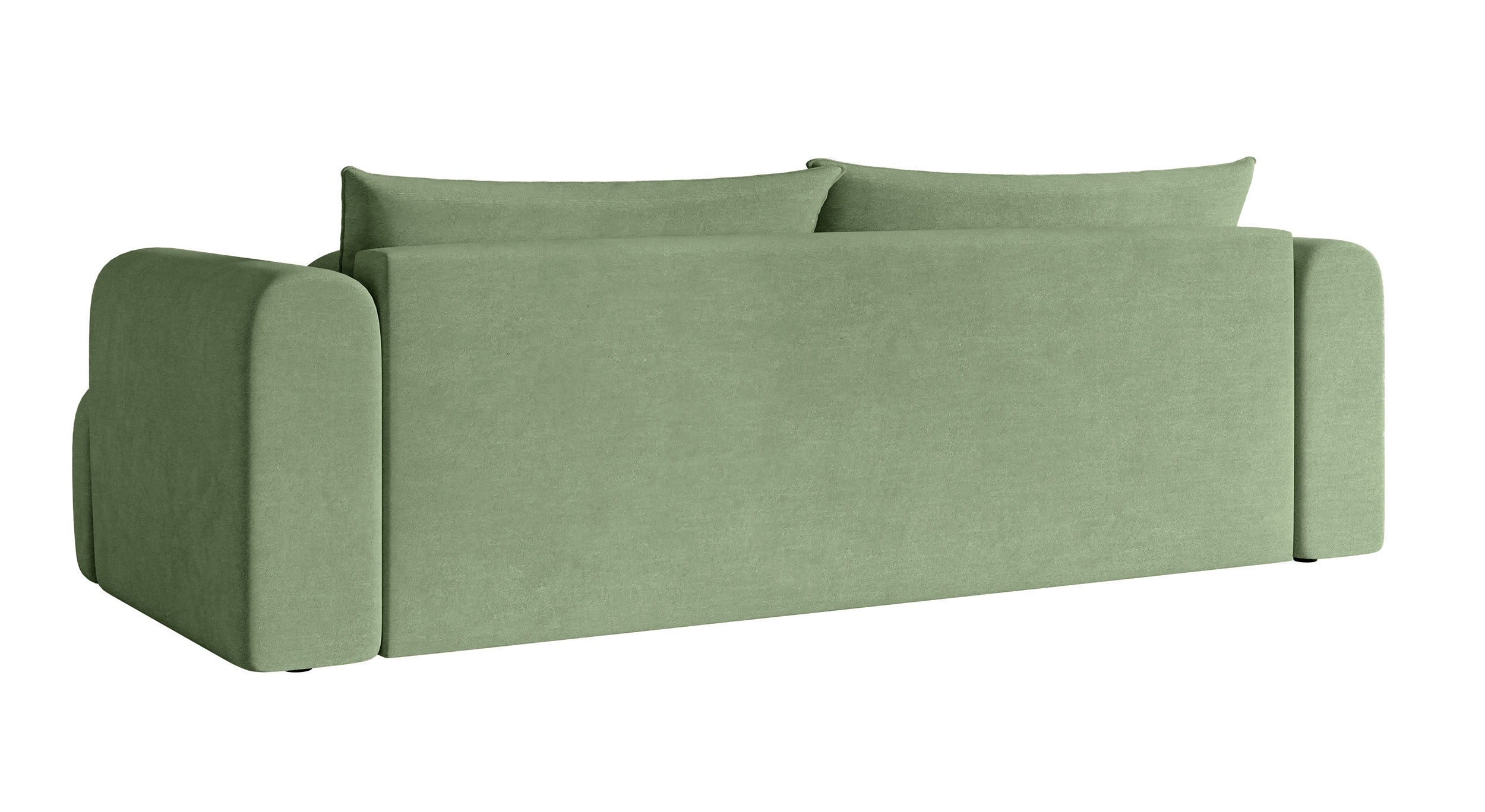 Dreisitziges Sofa Dandelino mit Schlafunktion, eukalyptusfarbener Velours, wasserabweisend