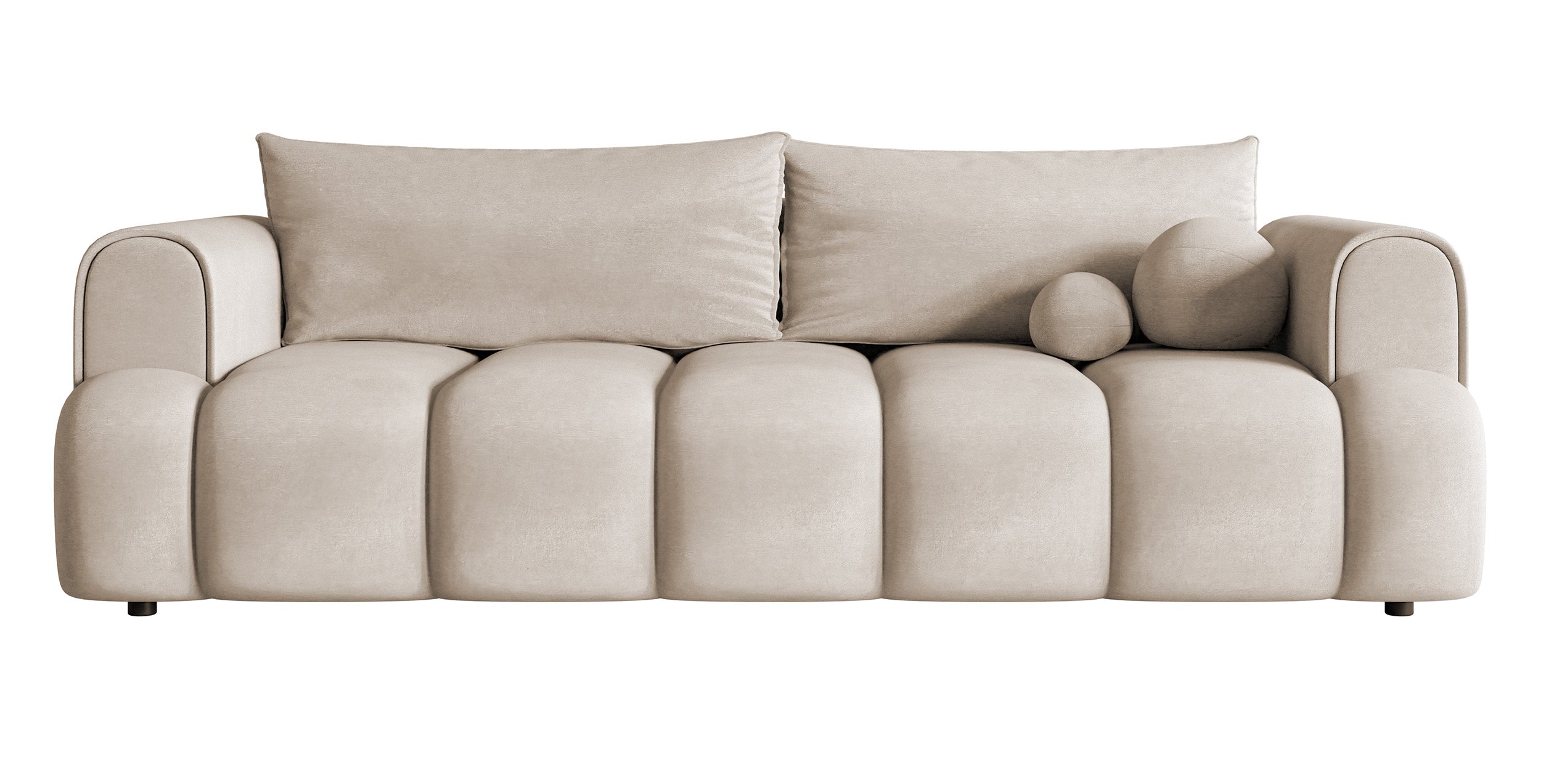 Dreisitziges Sofa Dandelino mit Schlafunktion, graubeiger Velours, wasserabweisend