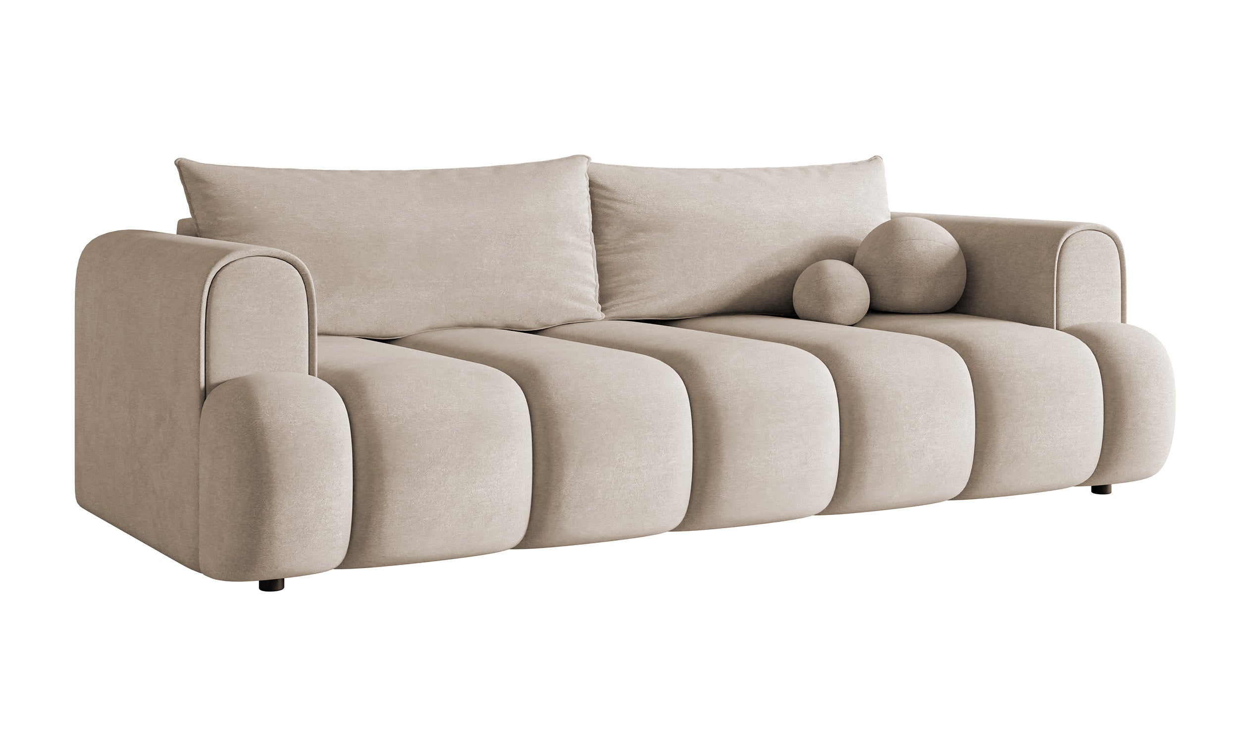 Dreisitziges Sofa Dandelino mit Schlafunktion, graubeiger Velours, wasserabweisend