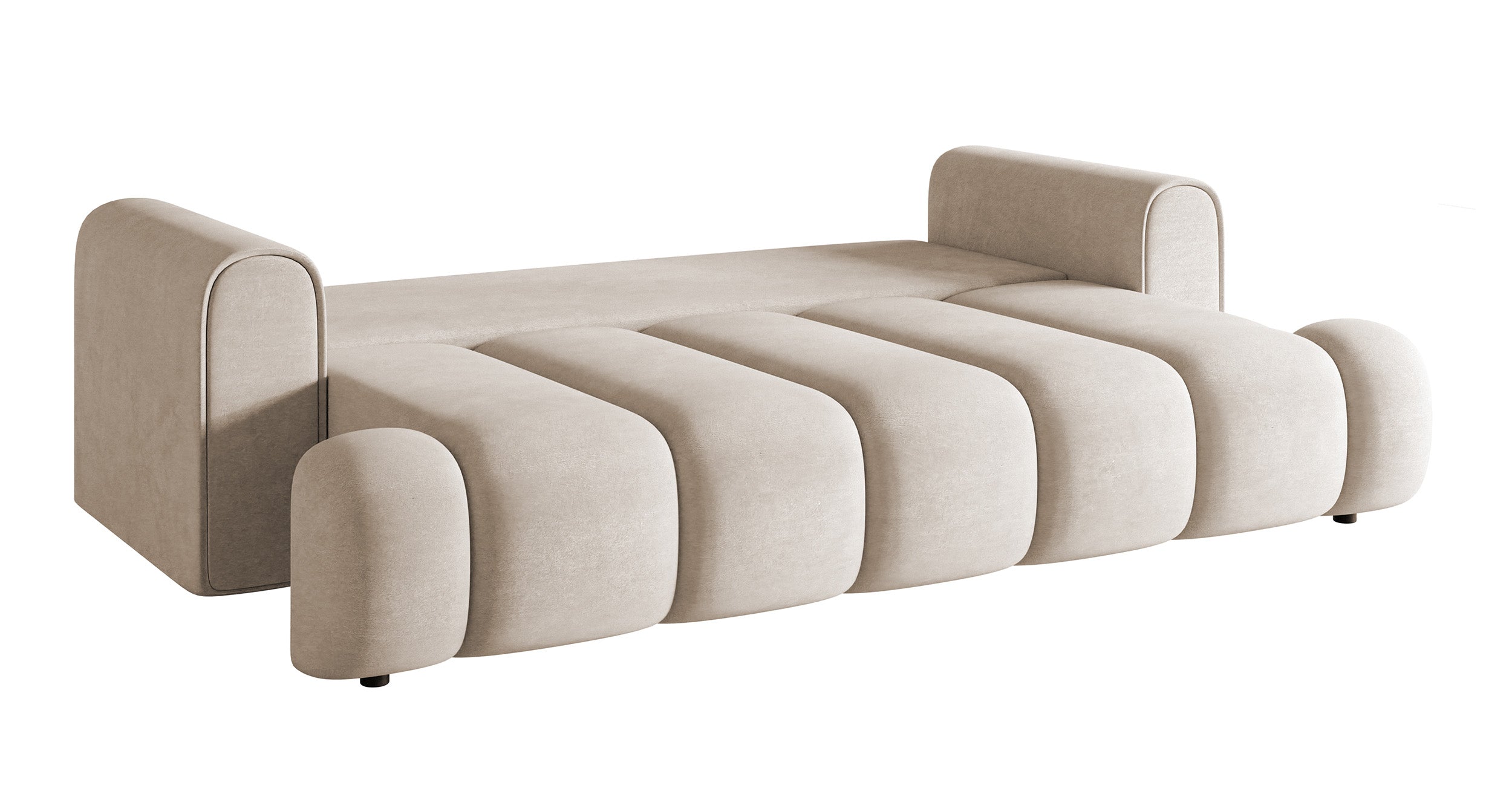 Dreisitziges Sofa Dandelino mit Schlafunktion, graubeiger Velours, wasserabweisend