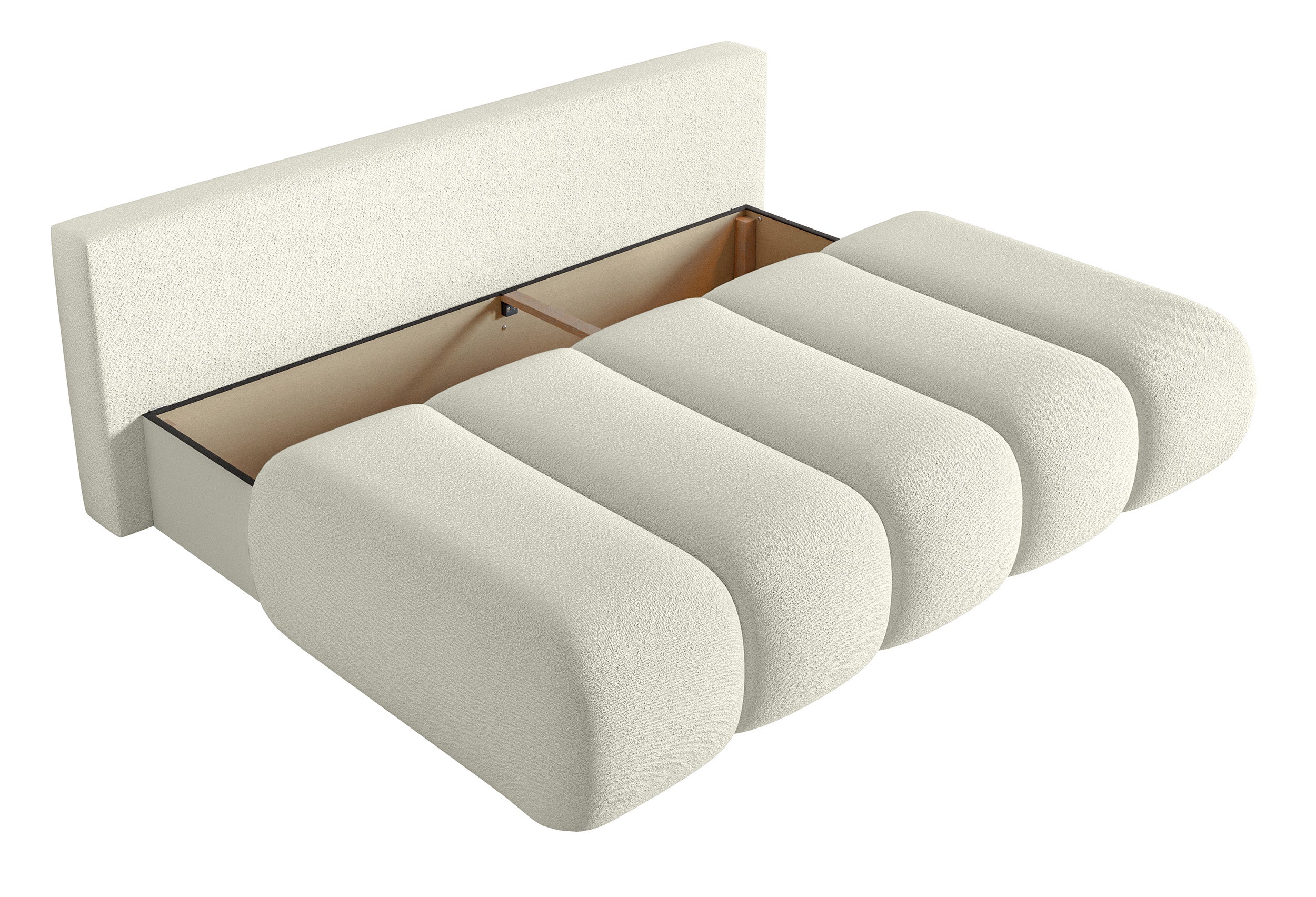 Dreisitziges Sofa Dandelino Mini mit Schlafunktion in cremefarbenem Bouclé