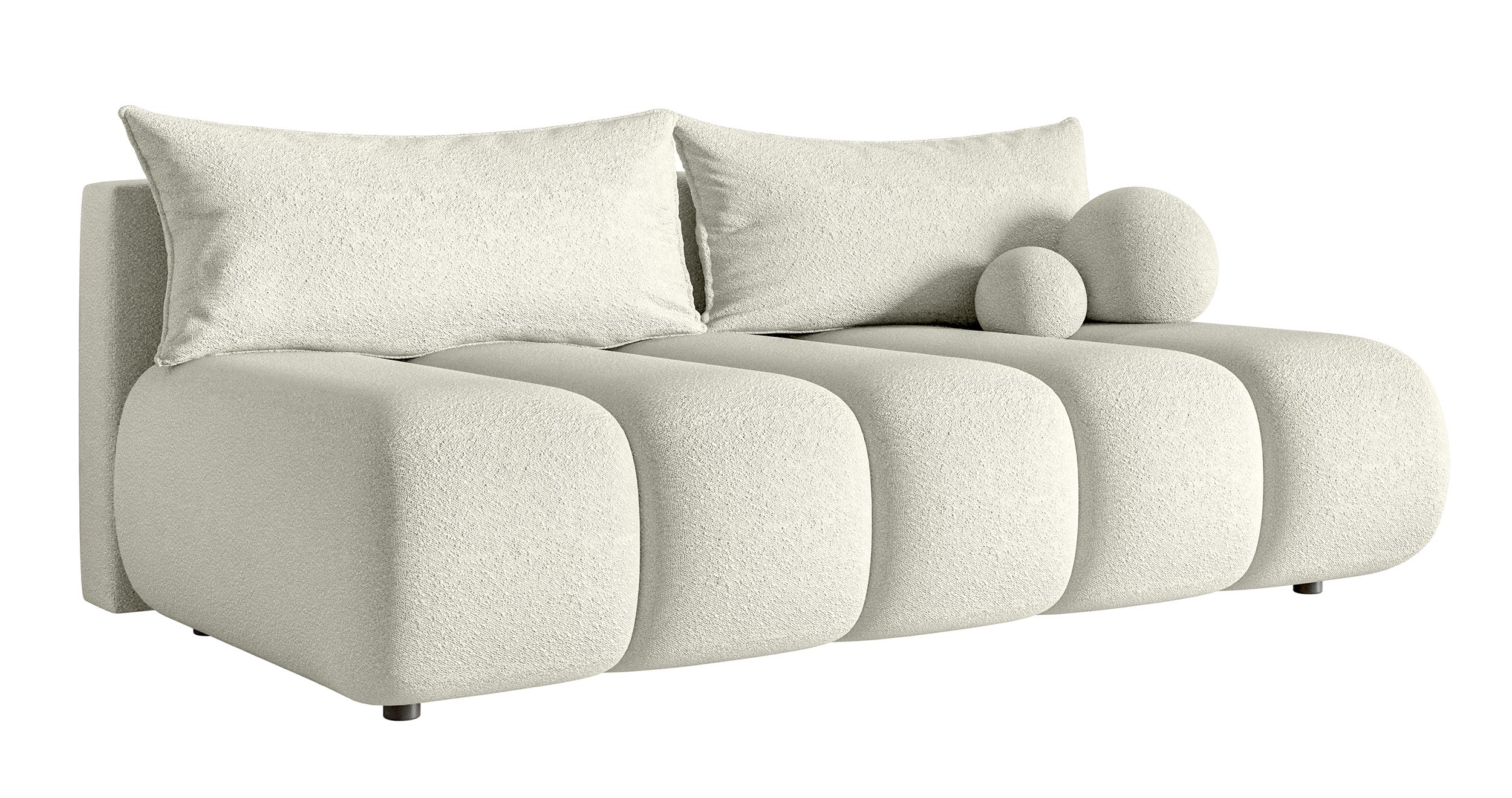 Dreisitziges Sofa Dandelino Mini mit Schlafunktion in cremefarbenem Bouclé