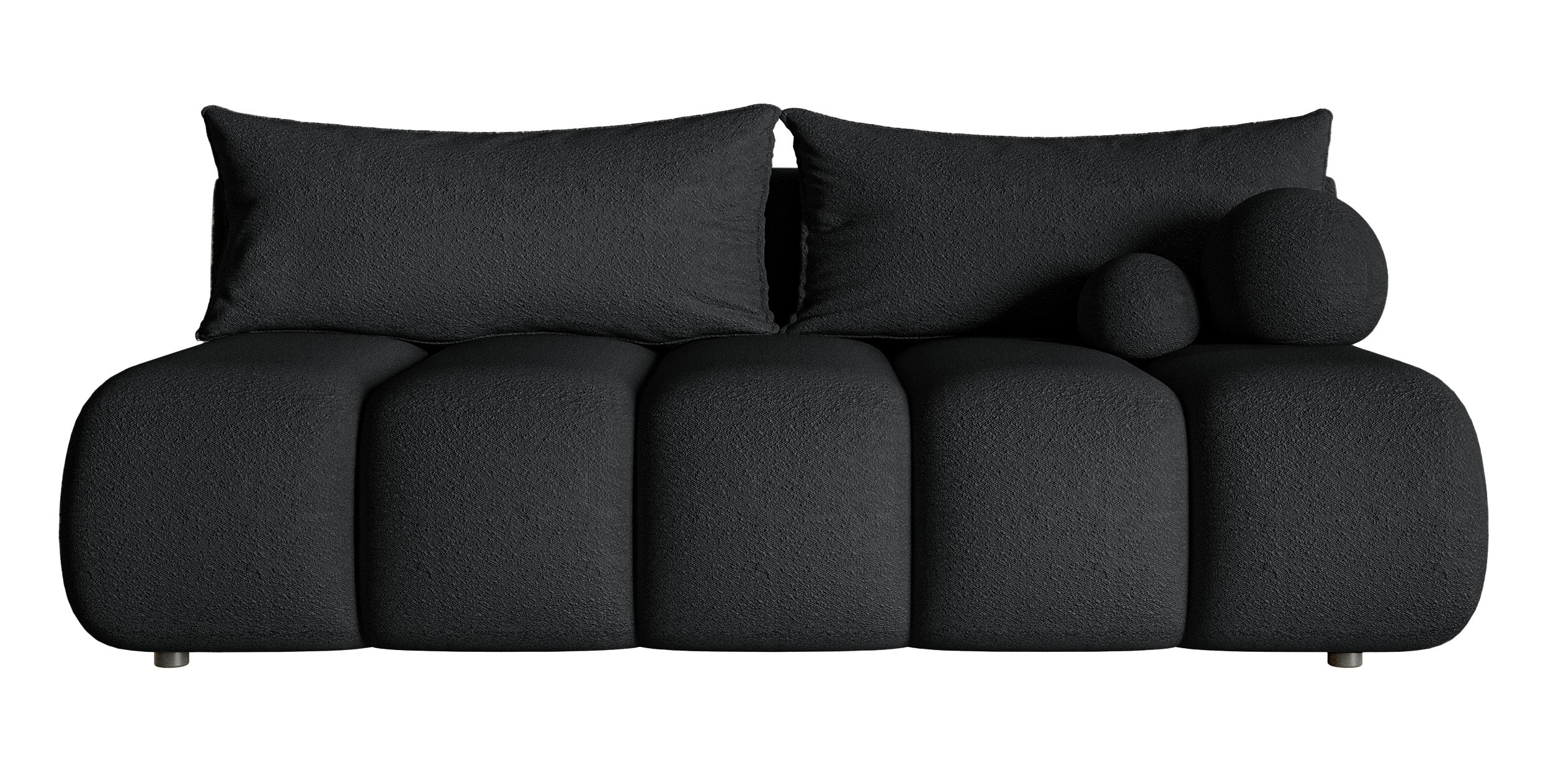 Dreisitziges Sofa Dandelino Mini mit Schlaffunktion, schwarzes Bouclé