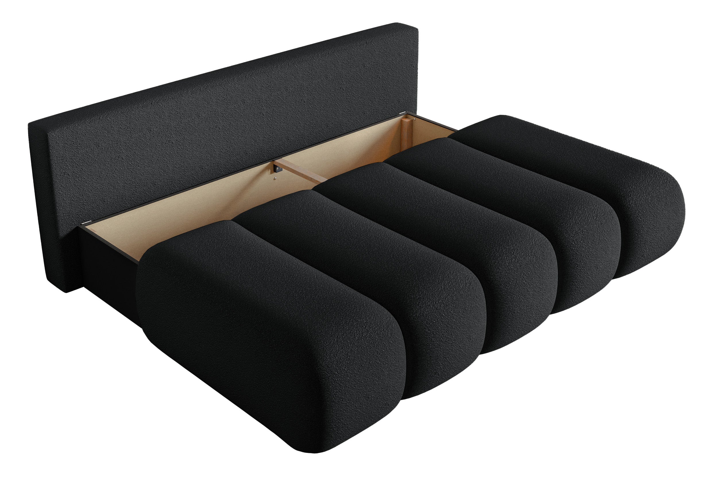 Dreisitziges Sofa Dandelino Mini mit Schlaffunktion, schwarzes Bouclé
