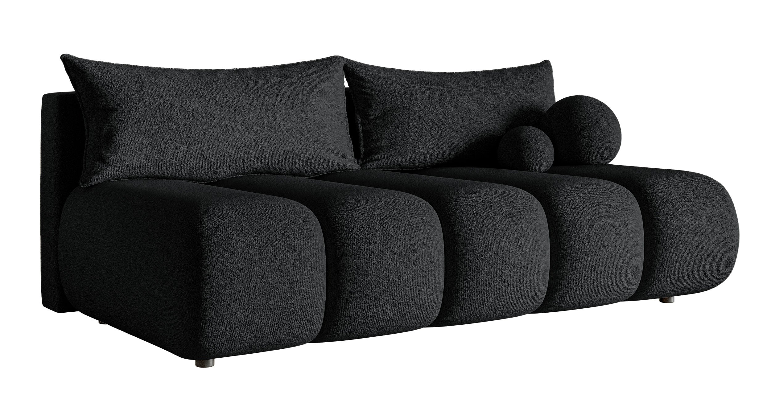 Dreisitziges Sofa Dandelino Mini mit Schlaffunktion, schwarzes Bouclé