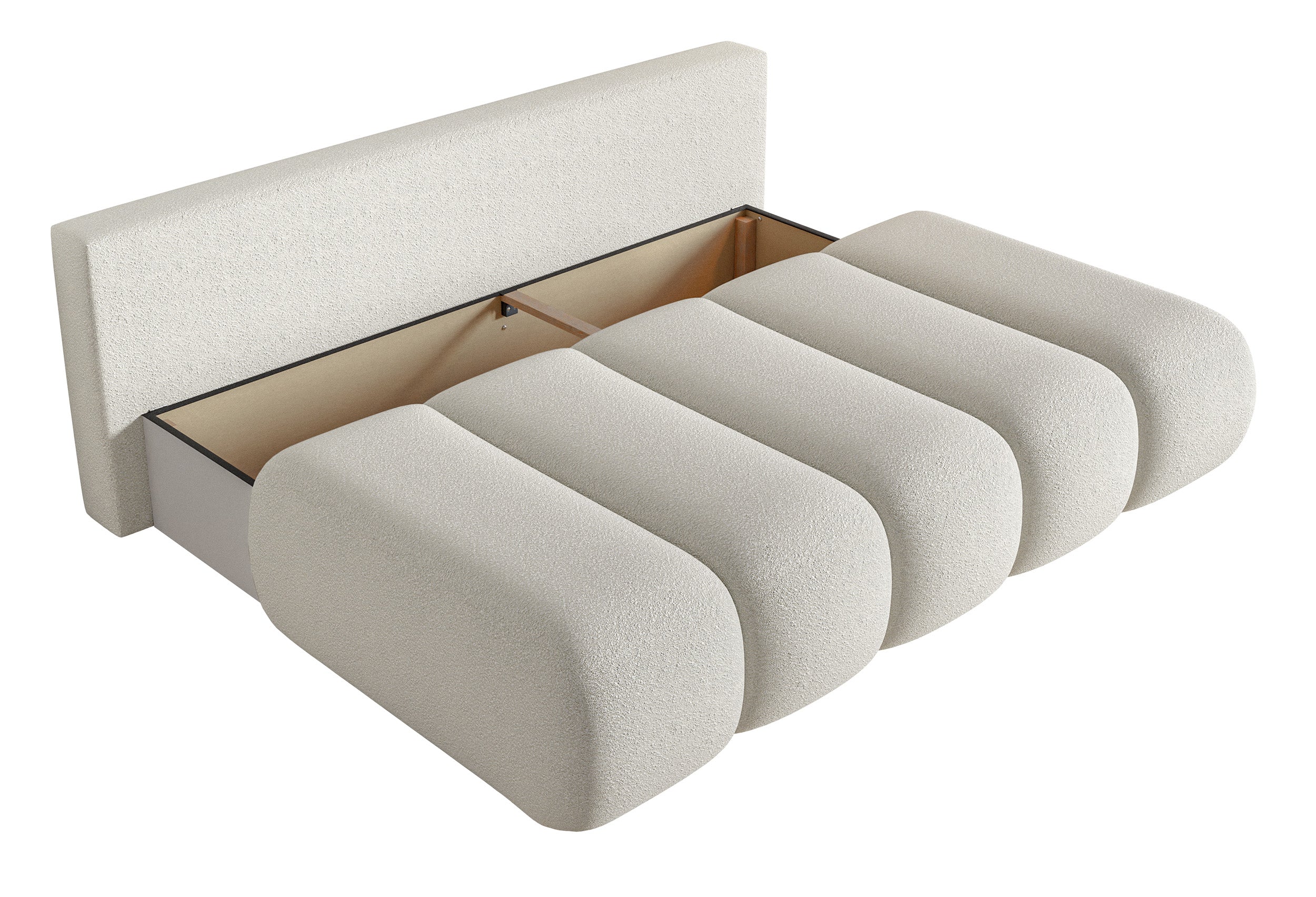 Dreisitziges Sofa Dandelino Mini mit Schlaffunktion, hellbeige Bouclé
