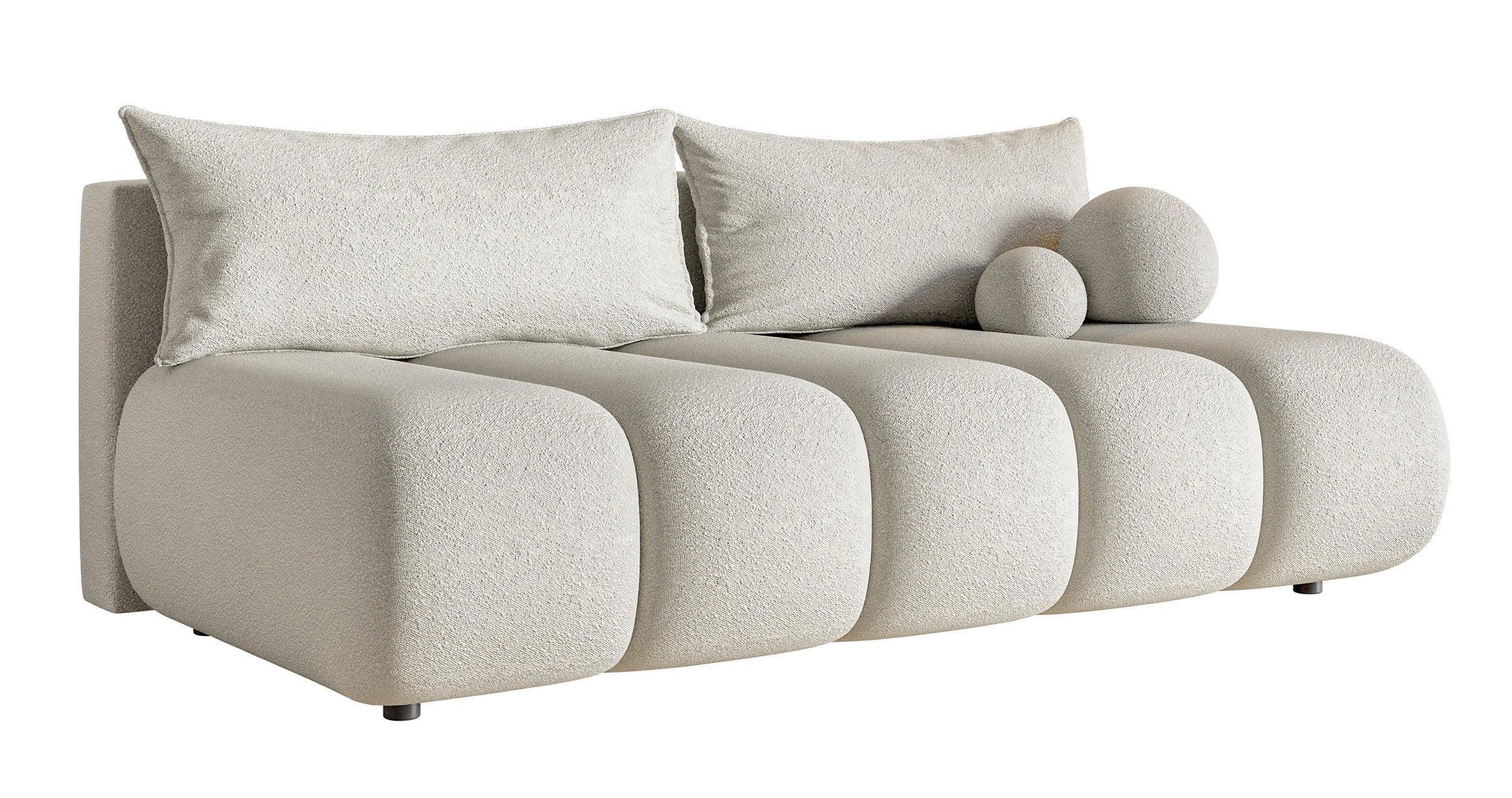 Dreisitziges Sofa Dandelino Mini mit Schlaffunktion, hellbeige Bouclé