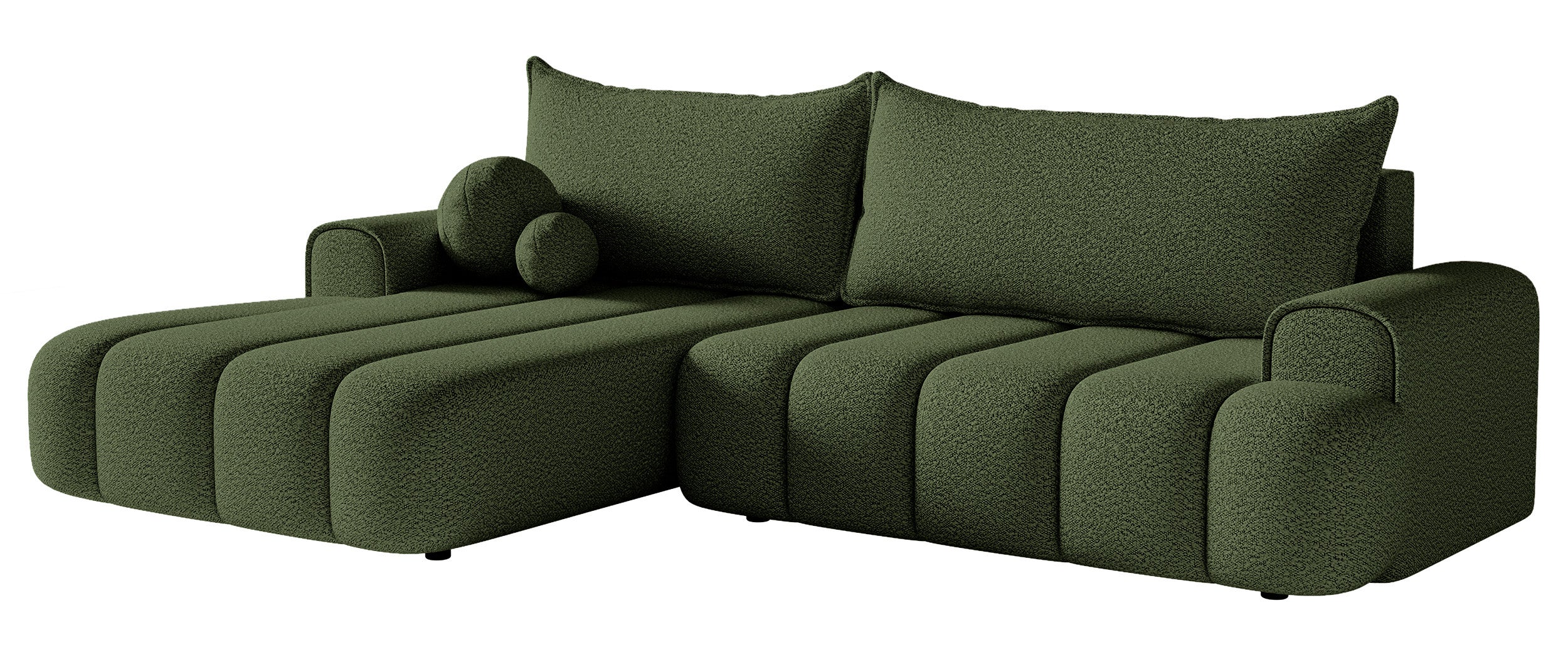 Ecksofa mit Schlafunktion Dandelino, L-förmig, linksseitig, mit Stauraum, khaki Bouclé
