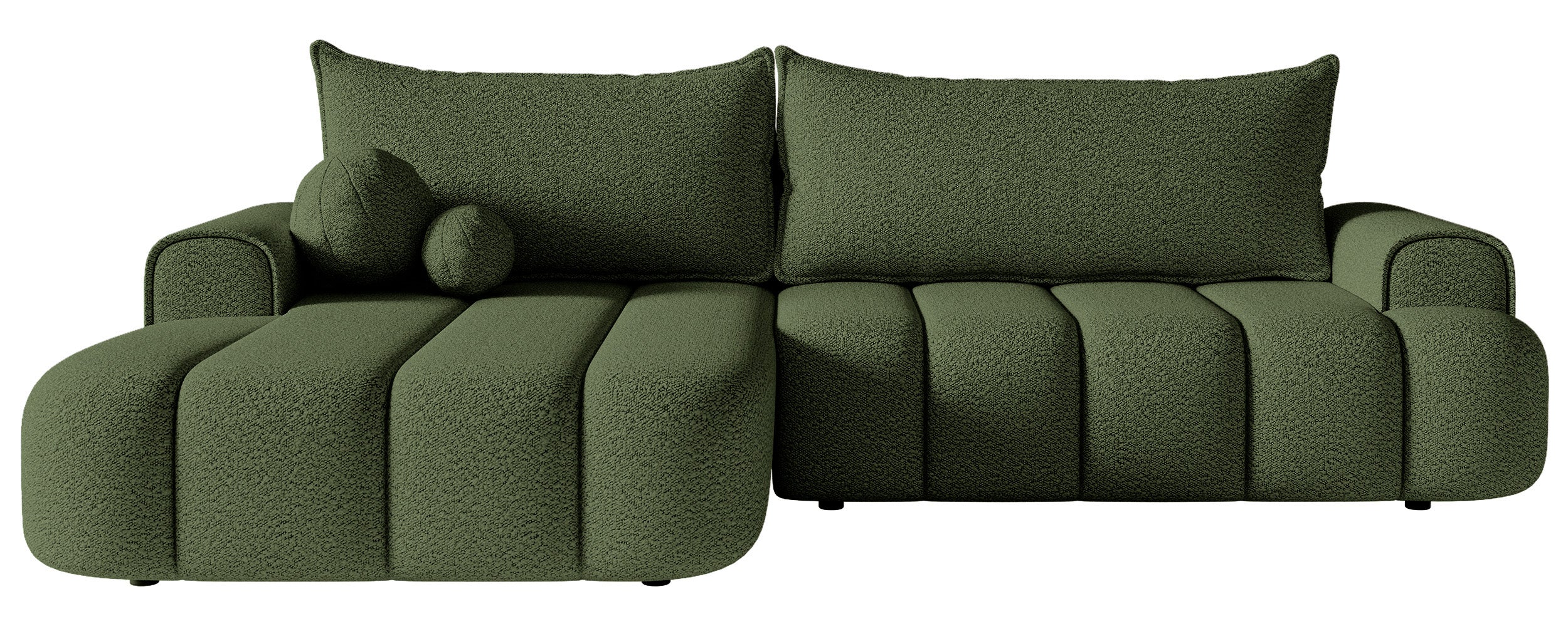 Ecksofa mit Schlafunktion Dandelino, L-förmig, linksseitig, mit Stauraum, khaki Bouclé