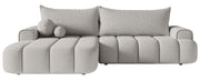Ecksofa mit Schlaffunktion Dandelino, L-förmig, linksseitig, mit Stauraum, hellgrauer Bouclé-Stoff