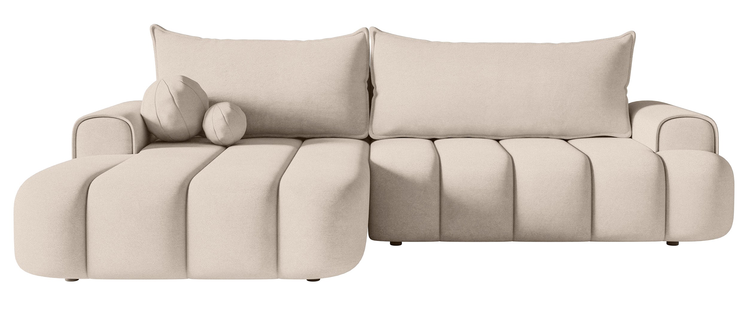 Ecksofa mit Schlaffunktion Dandelino, L-förmig, linksseitig, mit Stauraum, grau-beiger Samtbezug