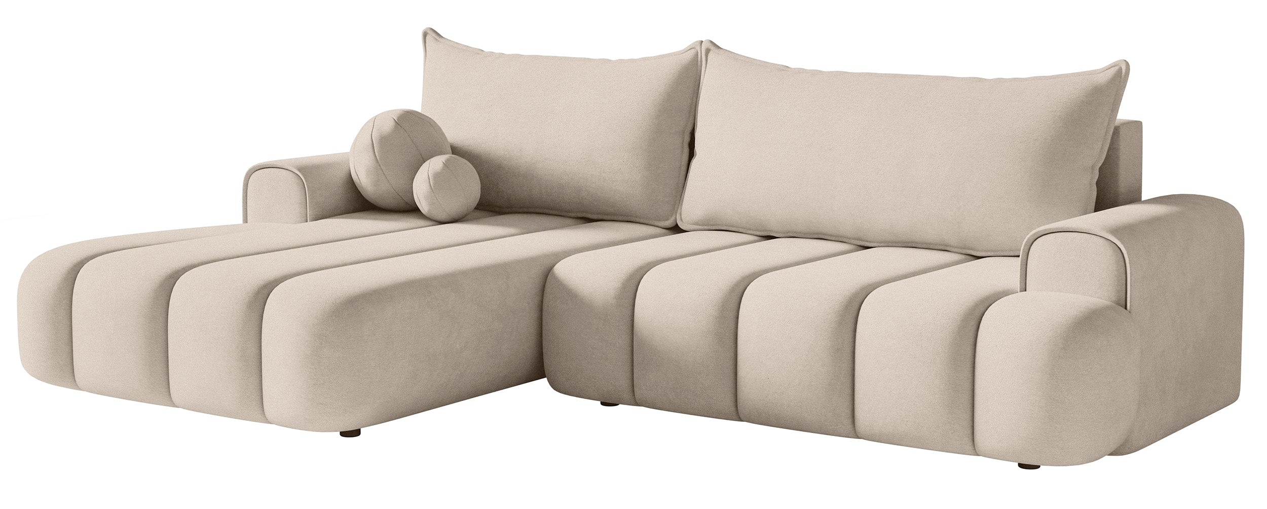 Ecksofa mit Schlaffunktion Dandelino, L-förmig, linksseitig, mit Stauraum, grau-beiger Samtbezug