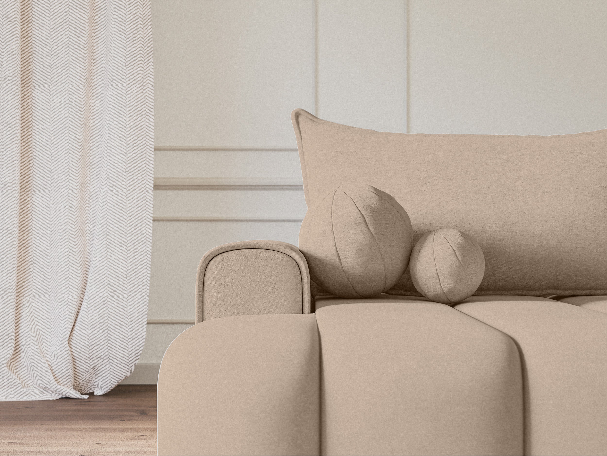 Ecksofa mit Schlaffunktion Dandelino, L-förmig, linksseitig, mit Stauraum, beige Samt