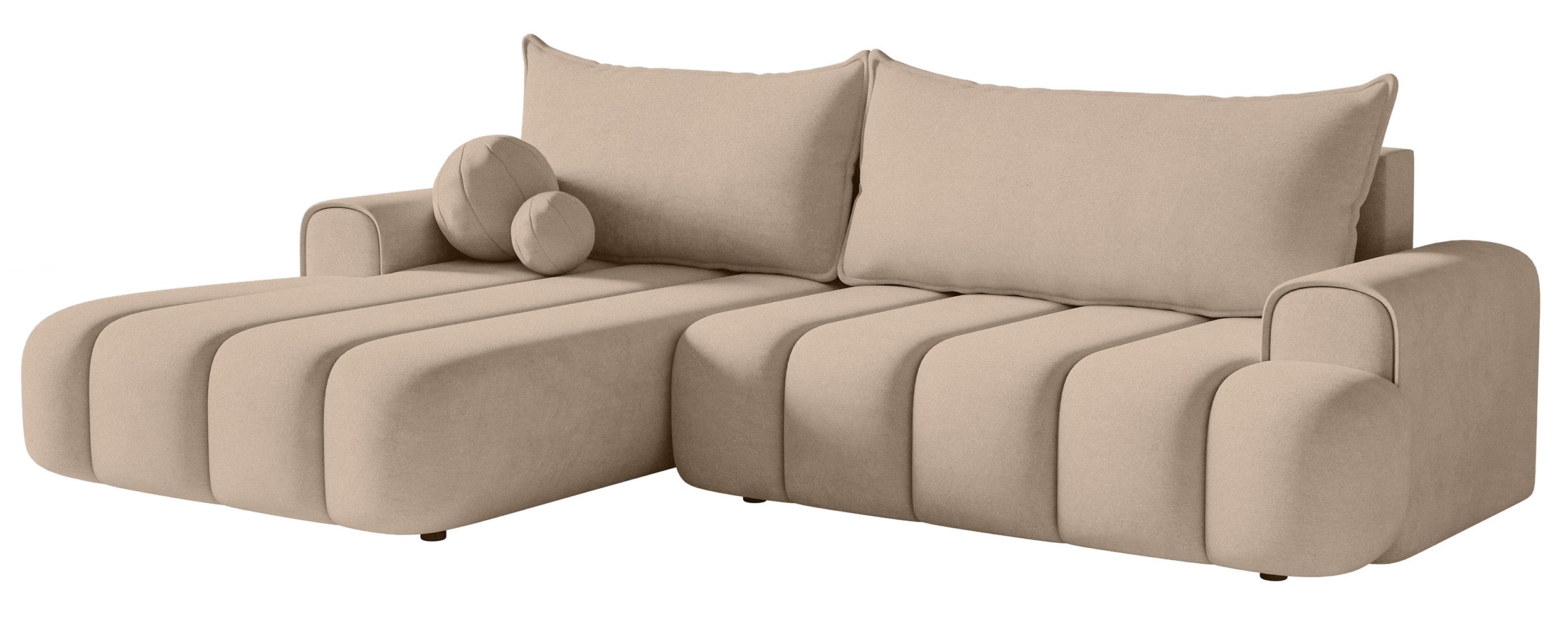Ecksofa mit Schlaffunktion Dandelino, L-förmig, linksseitig, mit Stauraum, beige Samt