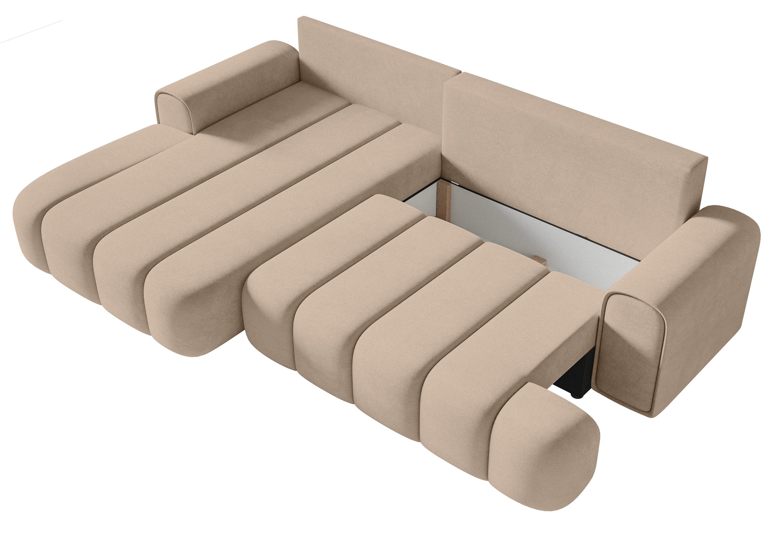 Ecksofa mit Schlaffunktion Dandelino, L-förmig, linksseitig, mit Stauraum, beige Samt