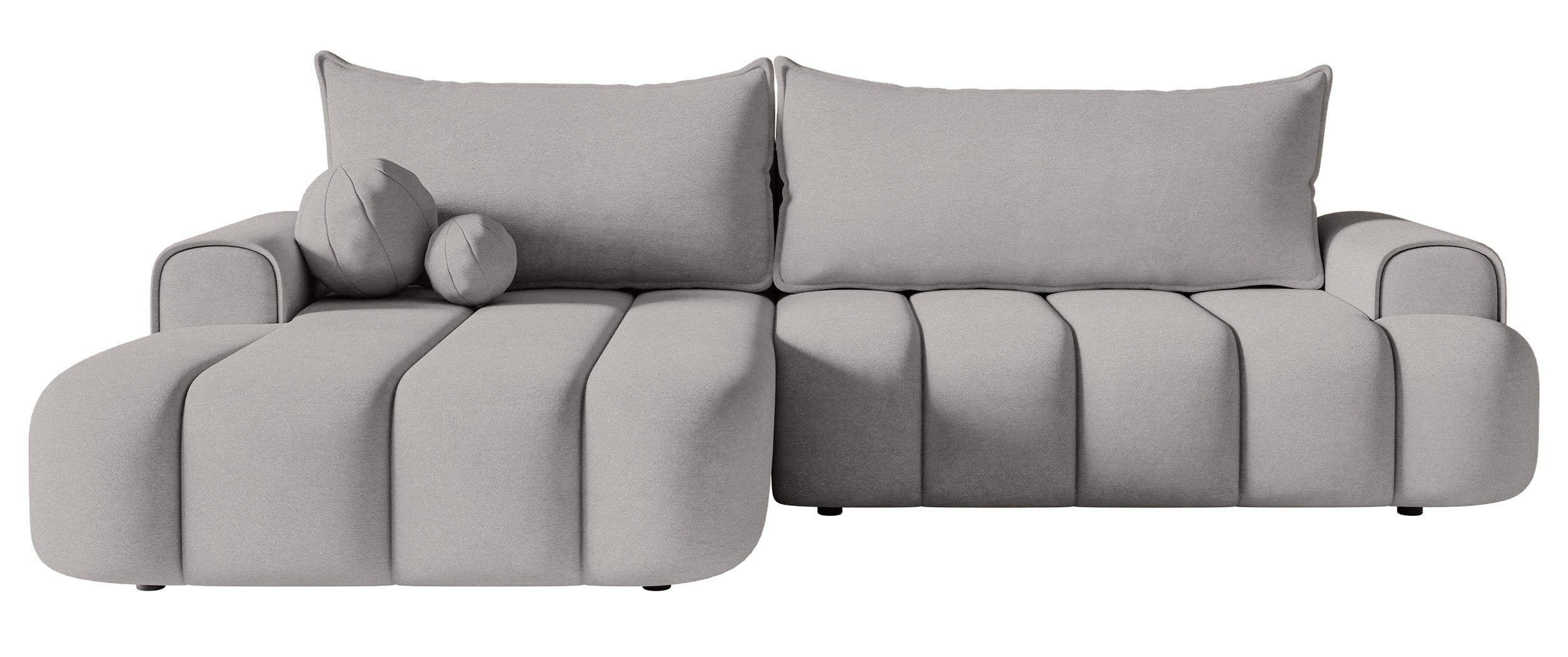 Ecksofa mit Schlaffunktion Dandelino, L-förmig, linksseitig, mit Stauraum, grauer Samt