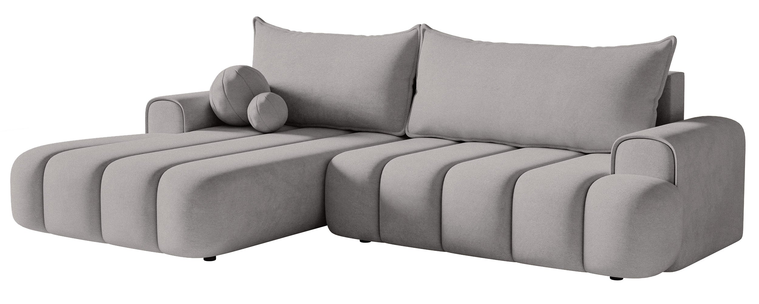 Ecksofa mit Schlaffunktion Dandelino, L-förmig, linksseitig, mit Stauraum, grauer Samt